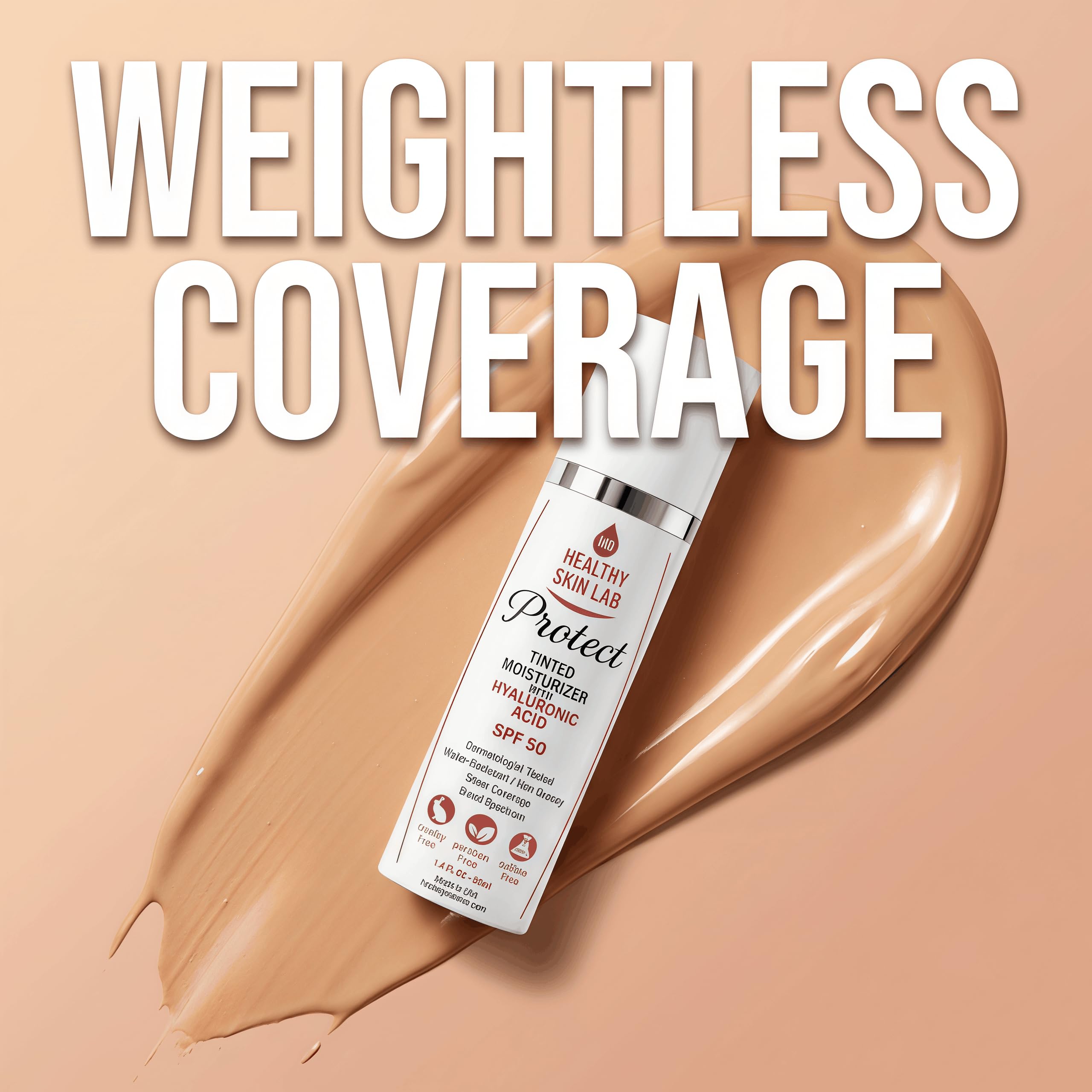 Healthy Skin Lab - Crema idratante colorata con protezione solare minerale SPF 50, acido ialuronico, ossido di zinco, biossido di titanio
