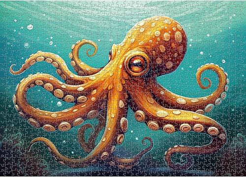 PICKFORU Rompecabezas de pulpo para adultos de 1000 piezas, rompecabezas de océano azul profundo para adultos, rompecabezas de naturaleza marina