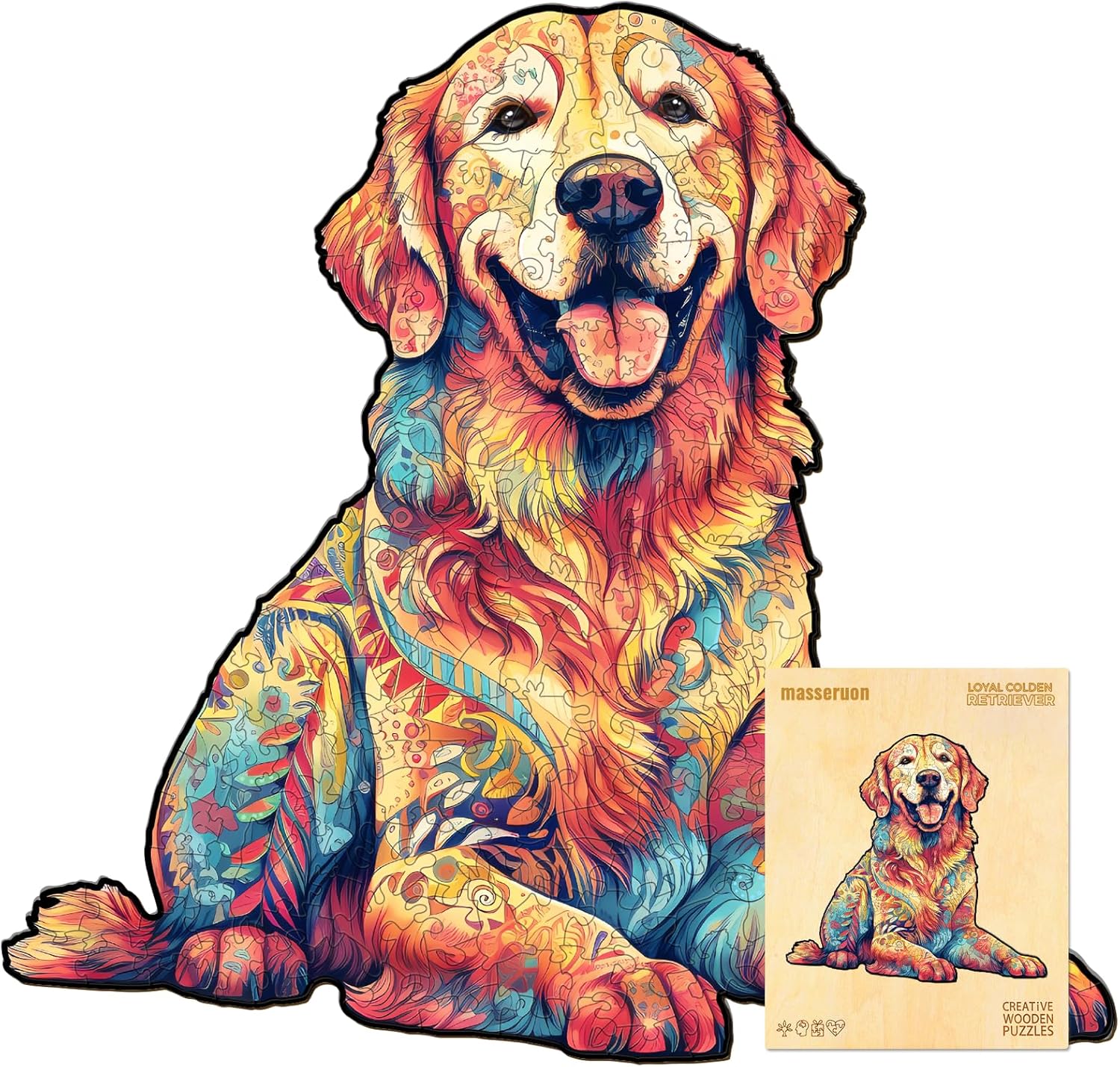 masseruon Wooden Puzzle for Adults-Loyal Golden Retriever, Dog Puzzles for Adults(S, 120pieces, 9.4*8.9in), Beautiful Animal Dog Jigsaw Wood Puzzles Adult, Family Puzzle Game Christmas Birthday Gift