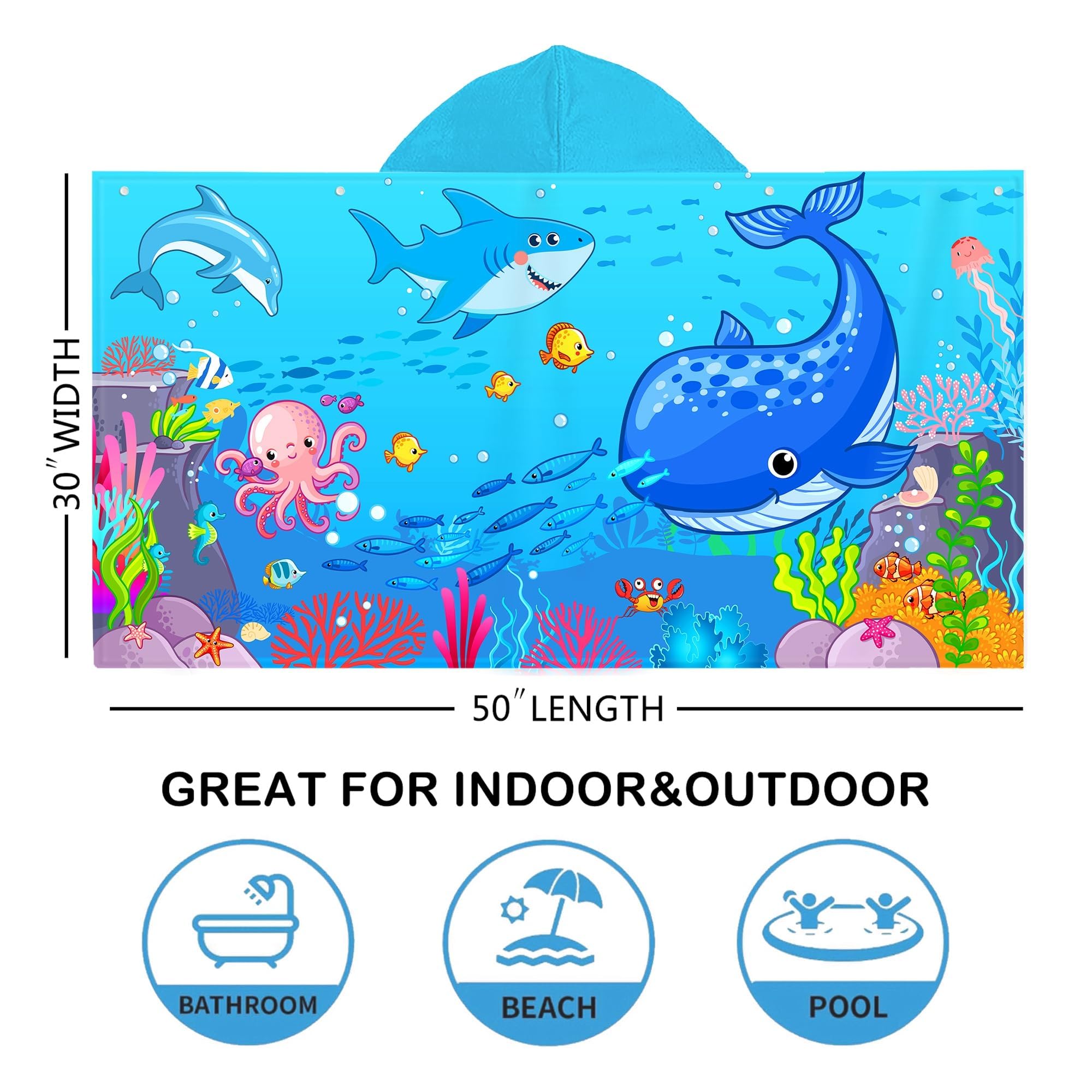 Bonsai Tree Blue Sea World - Toalla de playa con capucha para niños, bonita toalla de baño con capucha, microfibra súper absorbente, suave, poncho para piscina, 30 x 50 pulgadas