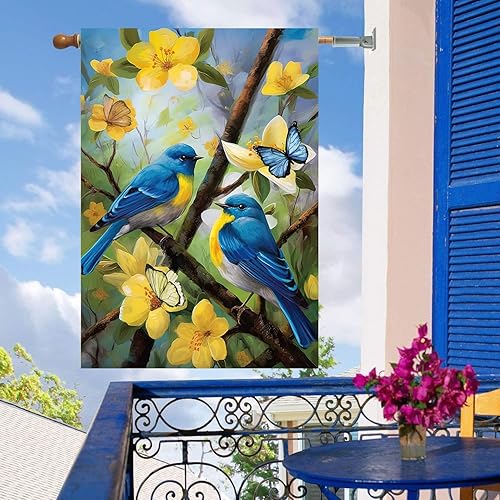 Miniatura 7 de Banderas grandes de primavera y verano de 28 x 40 pulgadas, bandera de jardín de pájaros florales de doble cara para porche exterior, patio,