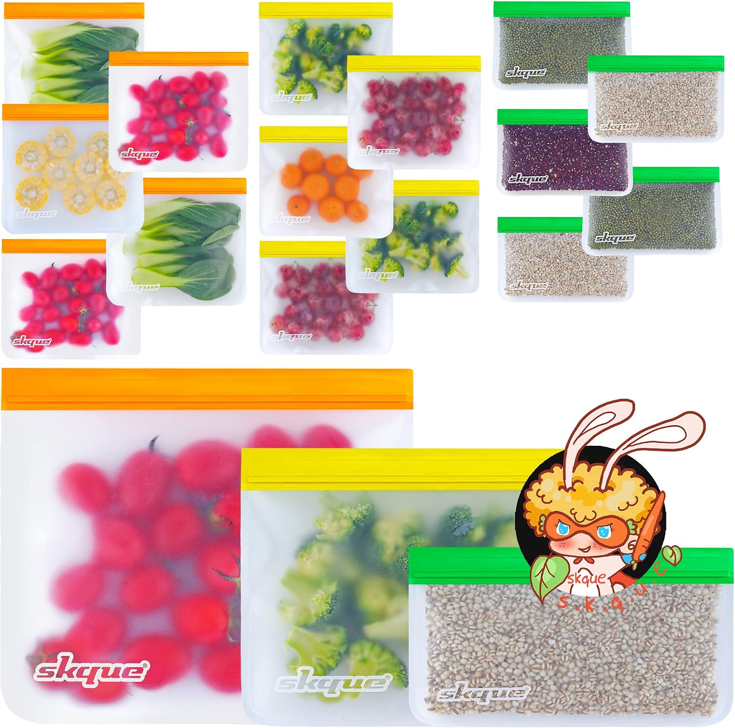 15 Pack Flat Reusable Sandwich Bags Dishwasher Safe Baggies for Kids - 0.6mm EX-Thick BPA PHT PVC HM LaTeX Free, Odorless, PreClean, Leakproof (4 Gallon 4 Snack 4 Sandwich Bags) Bags Dishwasher Safe