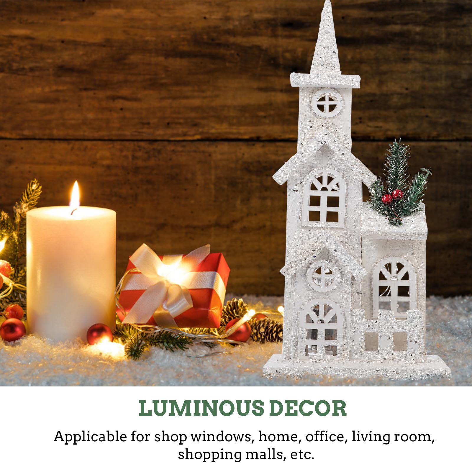 Angoily Maison de village de Noël en bois, maison lumineuse à LED pour décoration de bureau de Noël, décoration de vacances, 38,1 cm de haut