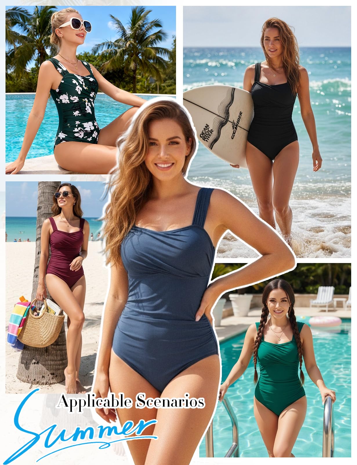 Nadeer Maillot de Bain Femme 1 Pieces Elégant Gainant Ventre Plat Monokini Vintage Maillots Une Pièce Push Up Swimwear Piscine de Plage Beachwear