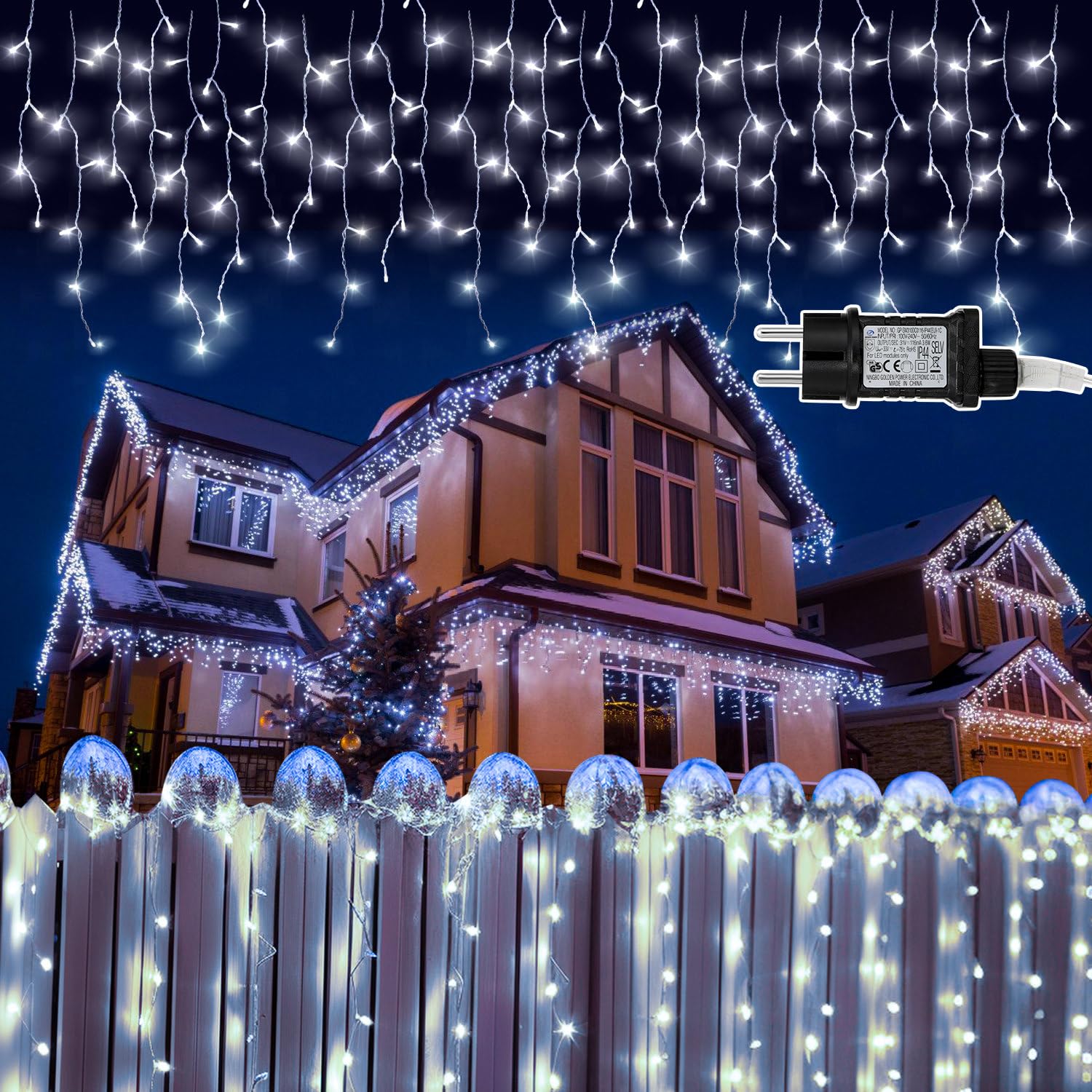 Ikodm 4 Stück LED Eisregen Lichterkette Außen 5m 200 LEDs Kaltweiß, Weihnachtsbeleuchtung mit 8 Modi, IP44 wasserdicht für Innenausstattung Außenbereich Schlafzimmer Hochzeit Party