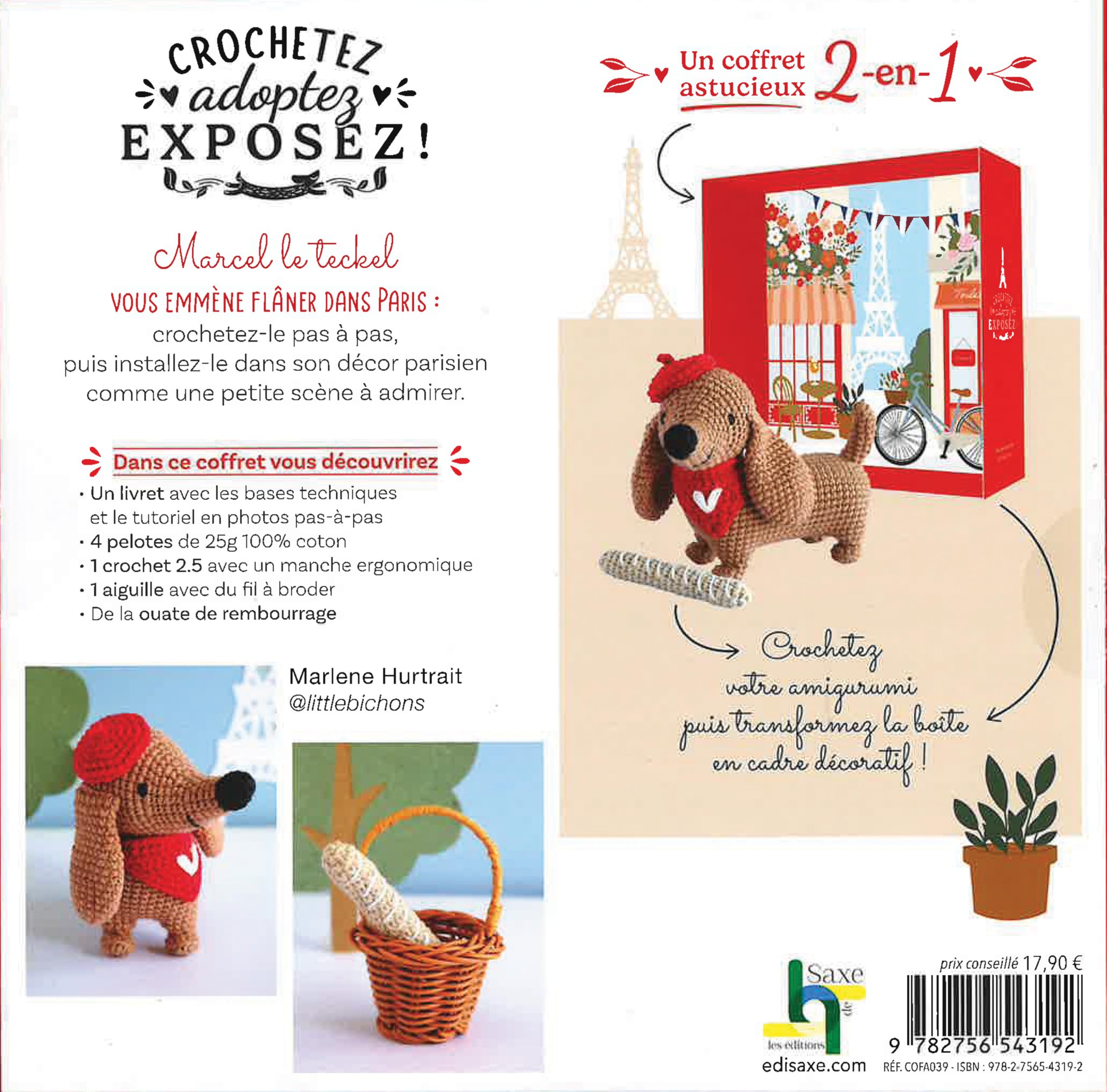Crochetez, adoptez, exposez !: Marcel le teckel et son cadre déco ! Coffret avec 4 pelotes, 1 crochet, 1 aiguille, de la ouate de rembourrage