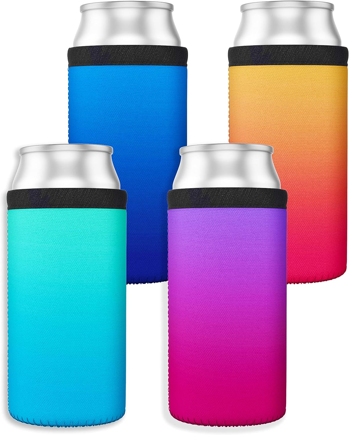 TahoeBay Ombre Cooler Sleeves for Cans and Bottles - Memory Foam (4-Pack) (Slim Can)