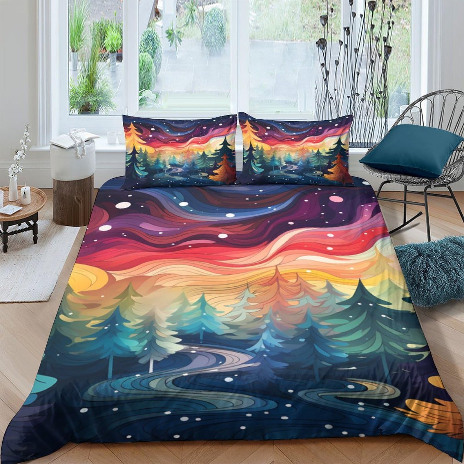 Ctjqhvkz Style-4 3D Printed Sunset Forest Fitted Sheet Microfiber Soft Breathable Dreamy Night Mattress Cover For Bedroom Decor Single（135X200cm）