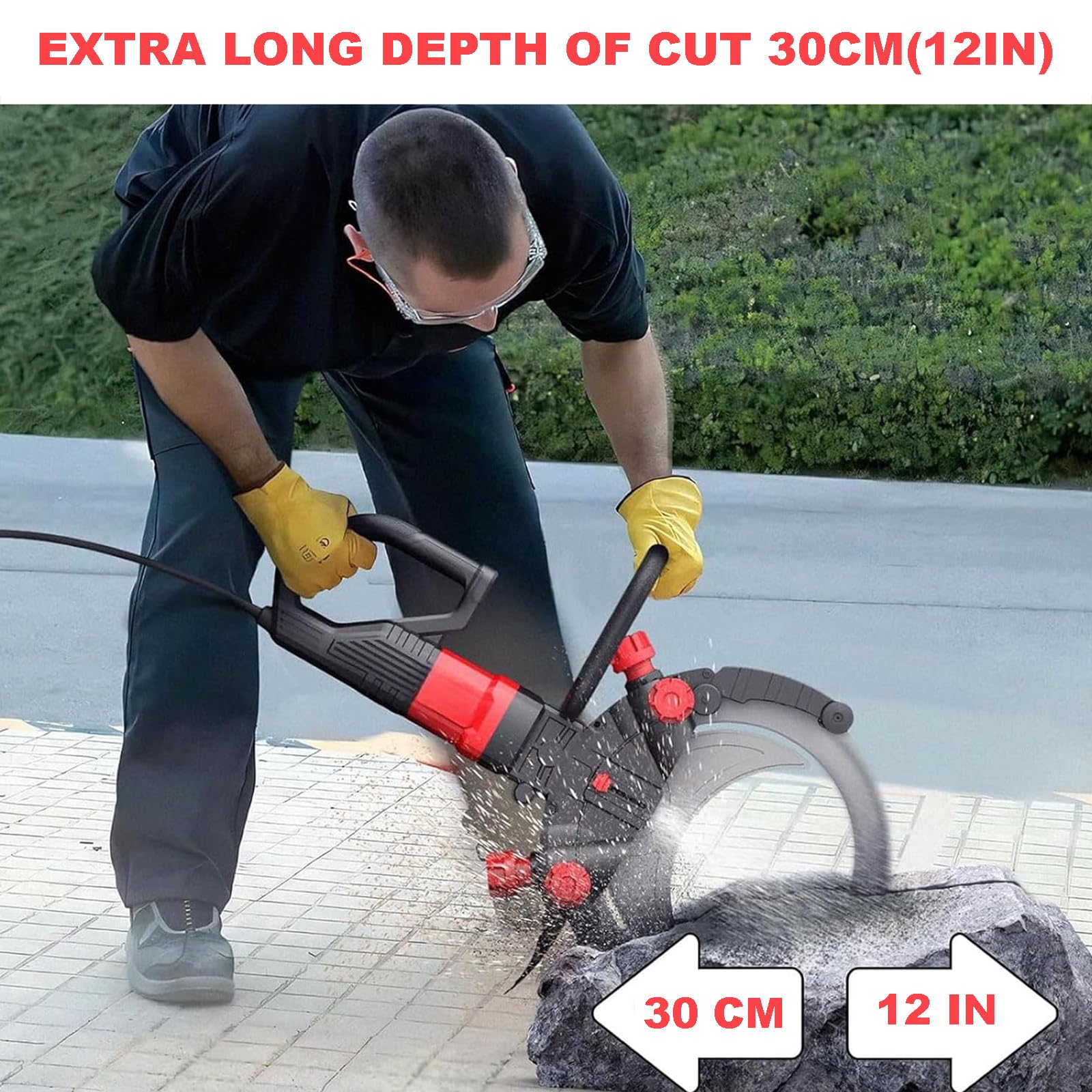 Sierra Eléctrica para Hormigón con 2 Hojas, Sierra Toroidal para Cortar Hormigón, Suministro de Agua, Profundidad de Corte de 30 cm (12"), Sierra de Anillo para Ranurar Ladrillos. 9980W