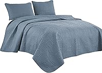 Vista 7 de Chezmoi Collection Austin Full/Double Oversized Bedspread Set, 3-Piece Pinsonic Quilted Lightweight Microfiber Bedspread Coverlet, Grayish Blue