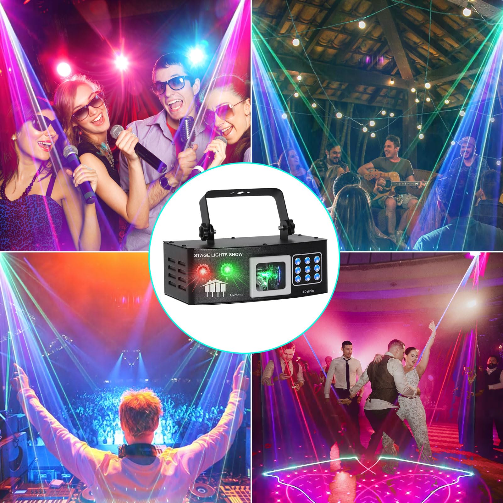 Dj Lichtanlage Komplett RGB Laser Projektor DMX Bühnenbeleuchtung Strobe Beam DJ Disco Party Laser Disco