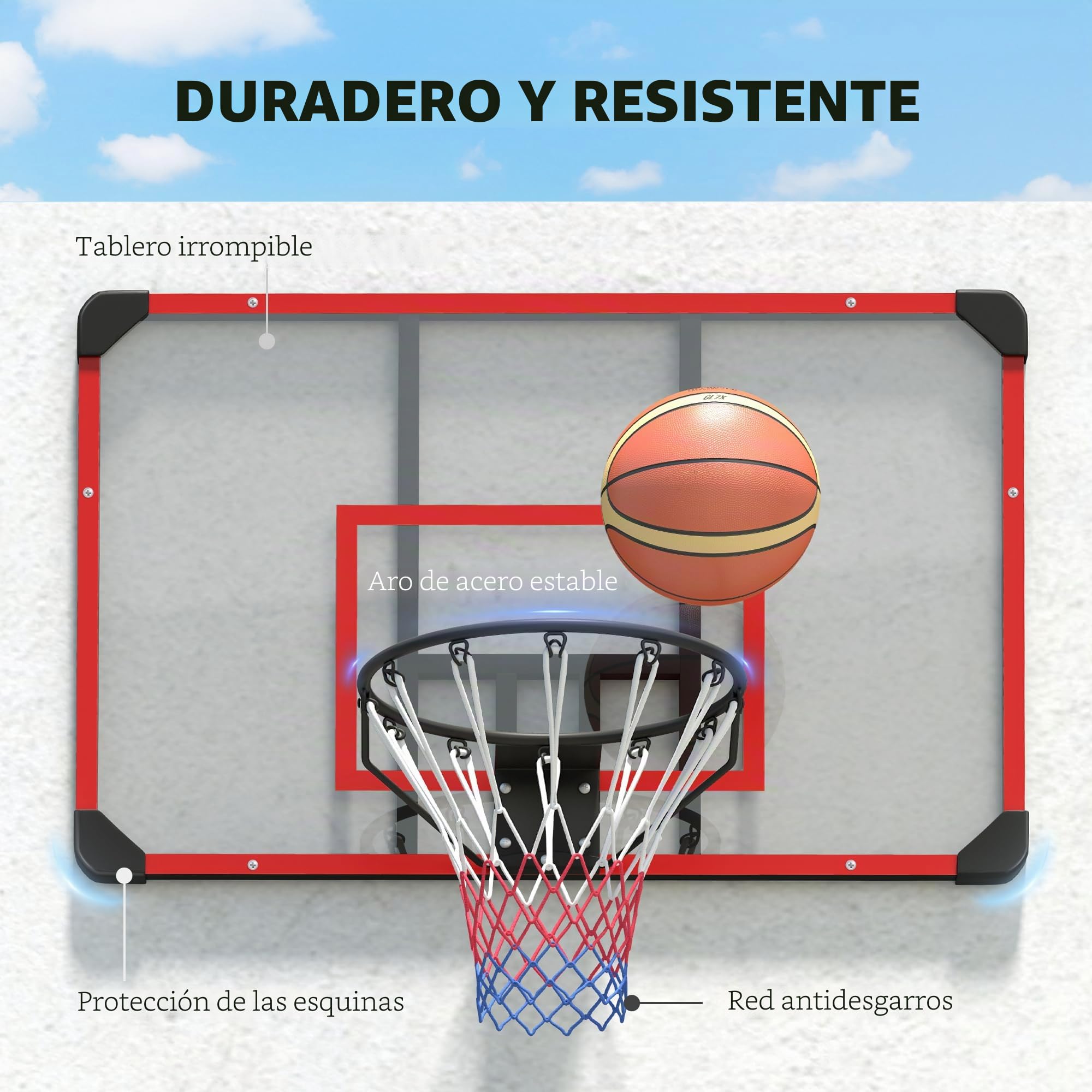 SPORTNOW Canasta de Baloncesto para Exterior e Interior, Canasta de Baloncesto con Canasta de Acero y Red, Montaje en Pared, minicanasta de Baloncesto para niños y Adultos, 113 x 61 x 73 cm