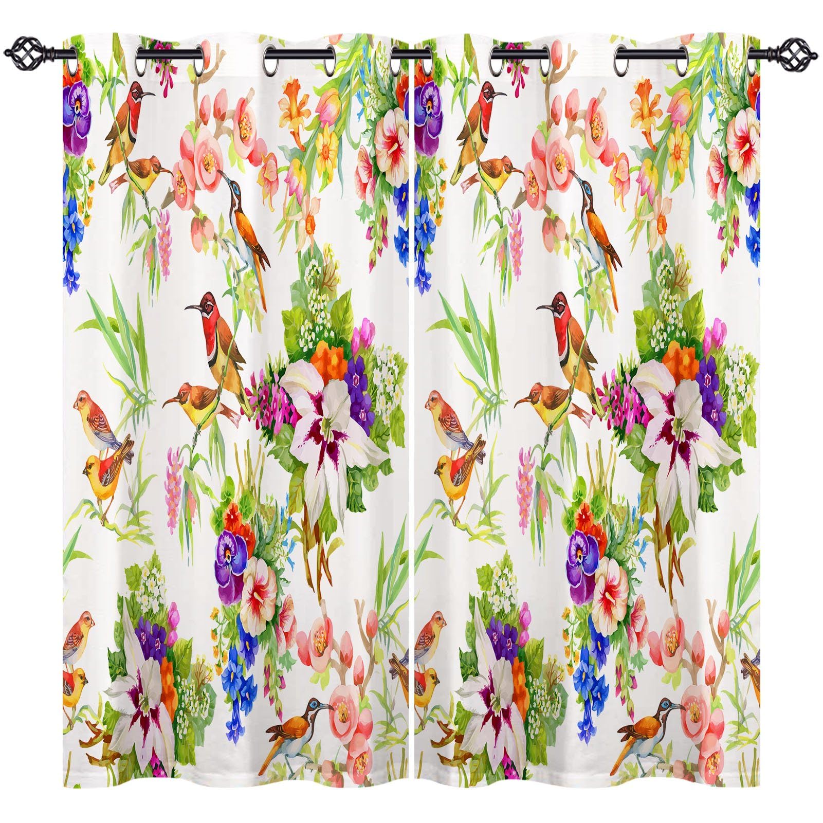 ANHOPE Custom Size Curtains Eyelet or Rod Pocket Customized Thermal Insulated Blackout Curtains Watercolor Exotic Bird Flower Print Pattern Personalized Drapes for Bedroom Living Room 2 Panels โ image 1
