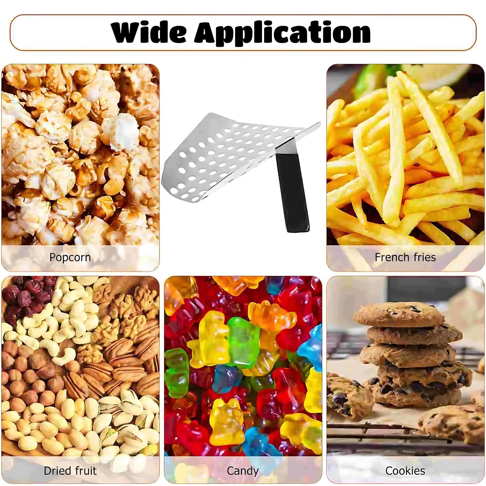 Paletta per Popcorn, Paletta per Mano in Acciaio Inossidabile con Estremità Conica Utensili da Patatine Fritte Paletta per Snack Dessert Merci Secche Ghiacciate