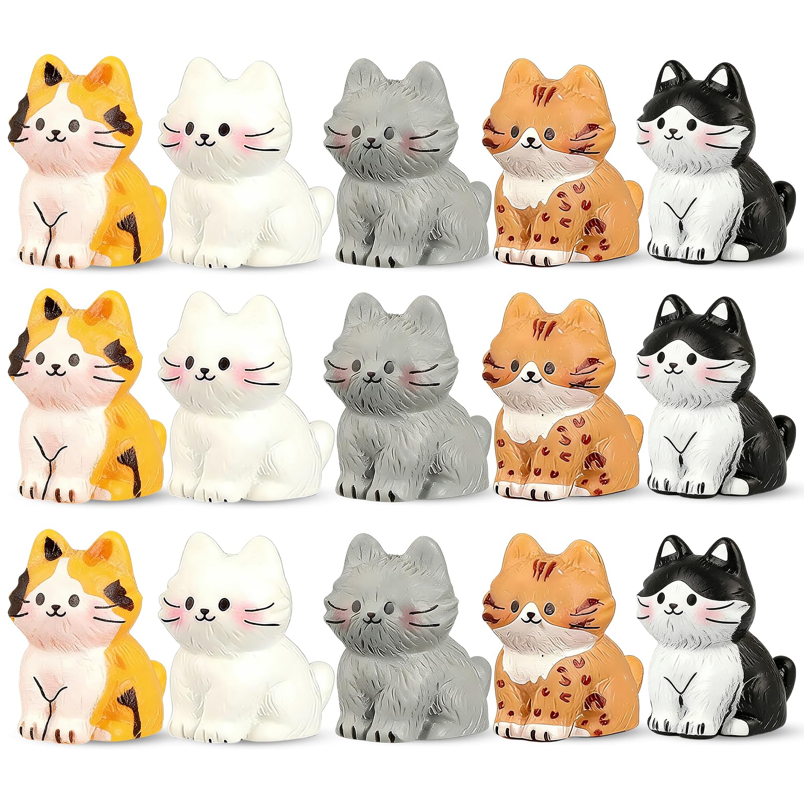 MAUDFEK Mini Cat Desk Figurines, Set of 15 Adorable Cat Cake Toppers, Ideal for Home and Office Decoration, Cat Figurine Collection for Display and Gifting