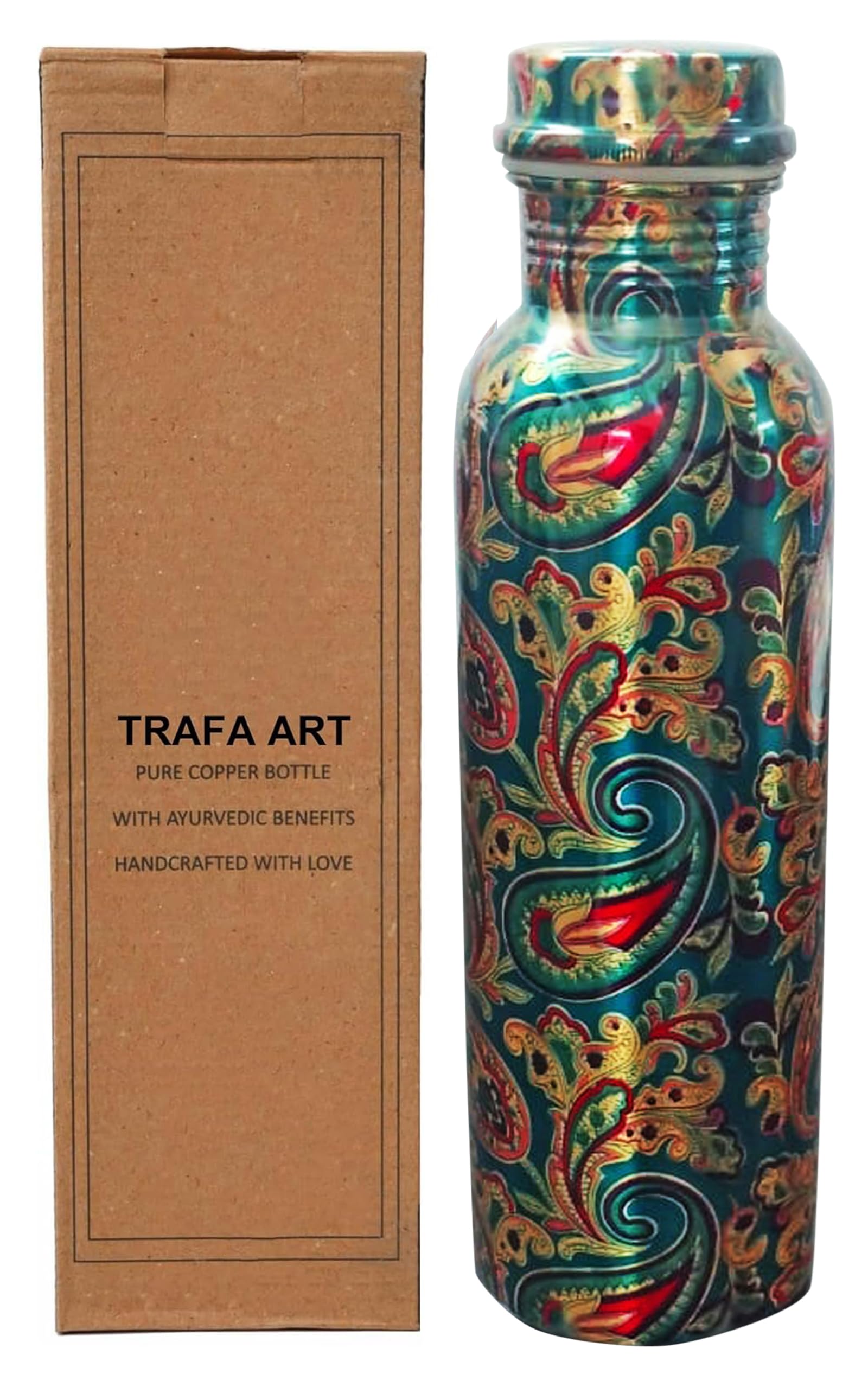 Botella de agua de cobre Paisley para conectar con tu bienestar interior