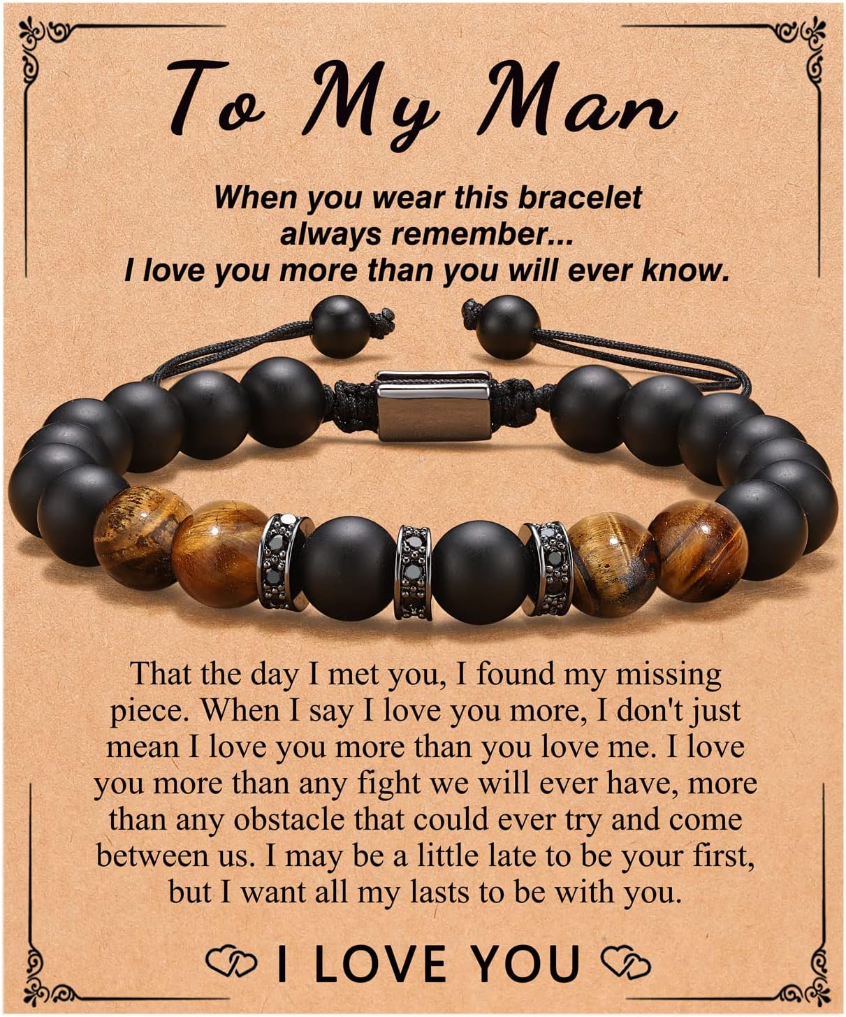 UNGENT THEM Mens Natural Stone Adjustable Bracelet for Men, Anniversary Birthday Christmas Graduation Gift for Him, Son, Brother, Husband, Boyfriend...