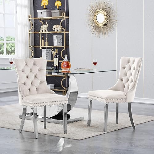 Miniatura 7 de Juego de 4 mesas de comedor redondas de mármol para 4, mesa de cocina redonda moderna y sillas de terciopelo beige, mesa de comedor de mármol blanco