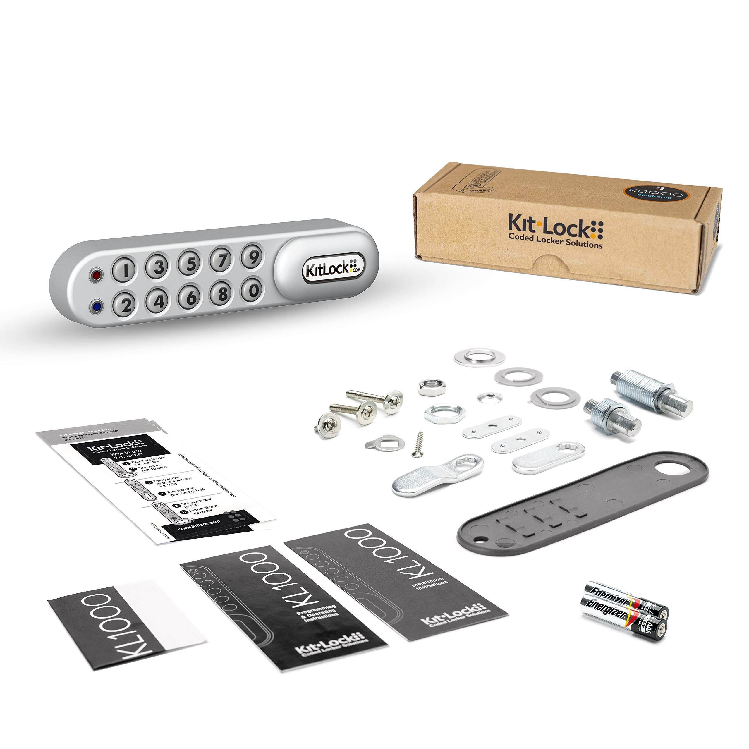 KitLock Elektronikschloss KL1000 | für Spinde Schließfächer und Möbel | schlüssellos mit Zahlenschloss | horizontal Linkshänder | silber
