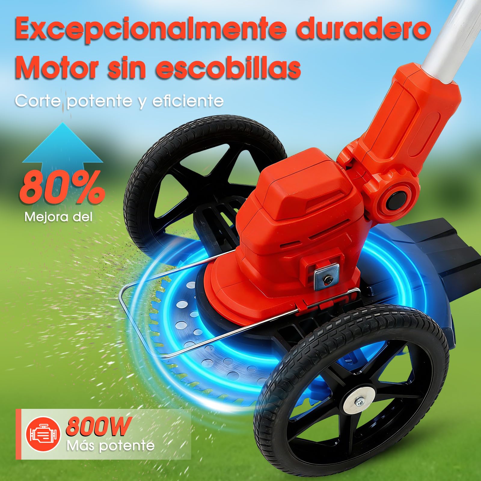 OUTIGO Cortacésped inalámbrico, Desbrozadora Bateria, batería de 2× 21V 4Ah, Cortabordes electrico 3 en 1, Mango telescópico Plegable, desbrozadora de jardín a batería