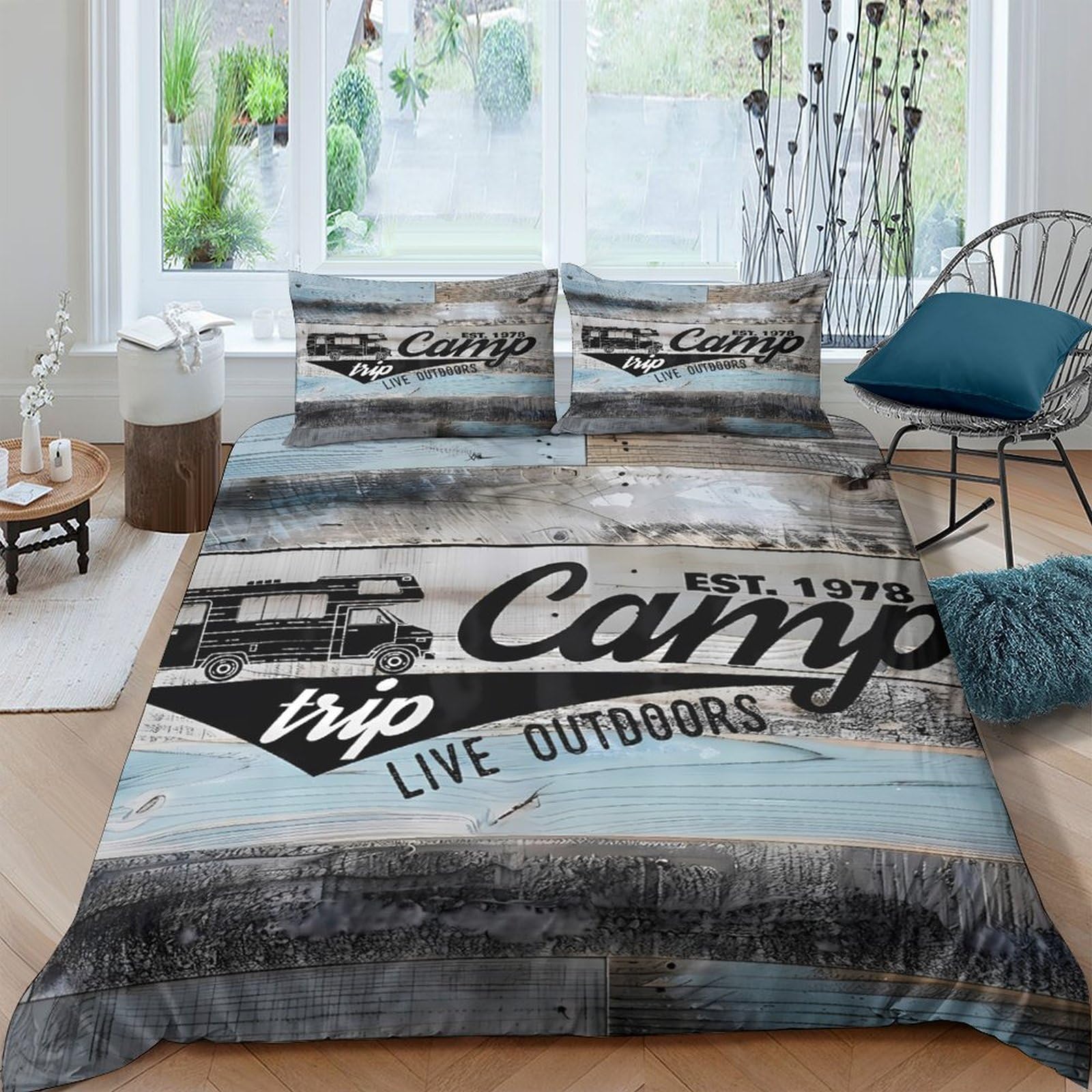 Housse de couette en microfibre douce et respirante avec parure de lit rustique