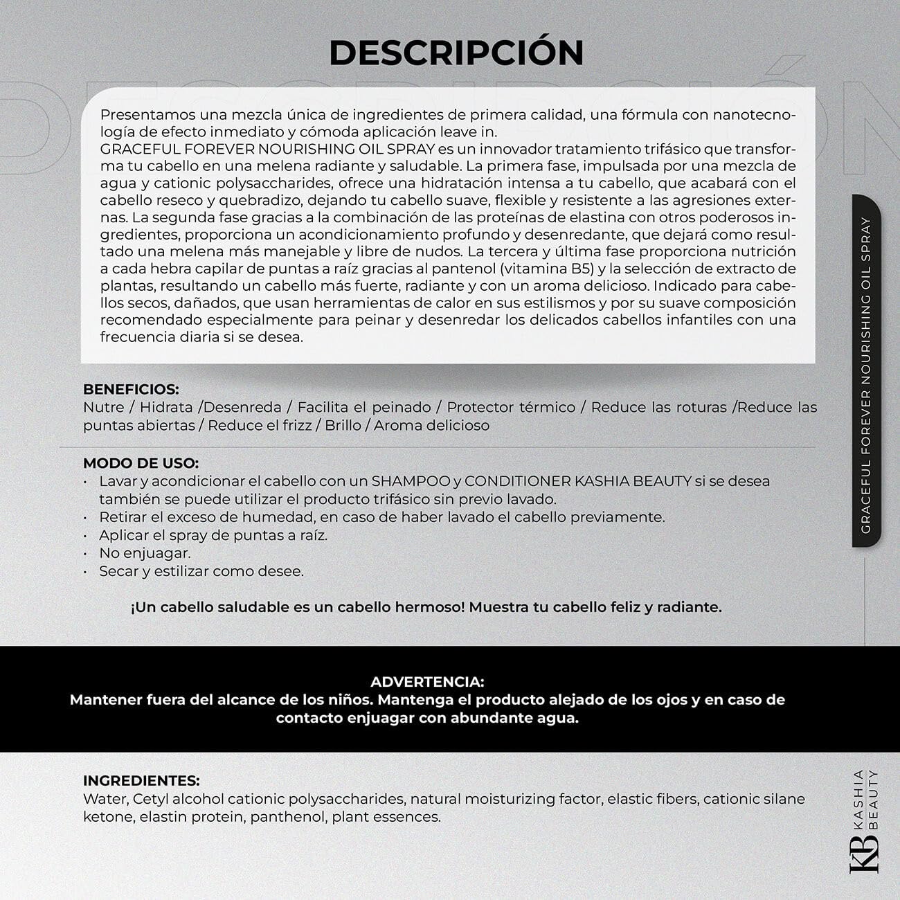 Kashia Beauty Graceful Forever Nourishing Oil Spray 9.6 oz – Leave-In Three-Phase Treatment with Nano Technology – Hydrating Detangler & Thermal Protector for Radiant Healthy Hair - Image 7