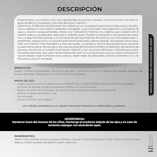Miniatura 7 de Kashia Beauty Graceful Forever - Spray de aceite nutritivo para siempre, 9.6 onzas, tratamiento trifásico sin enjuague con tecnología nano,