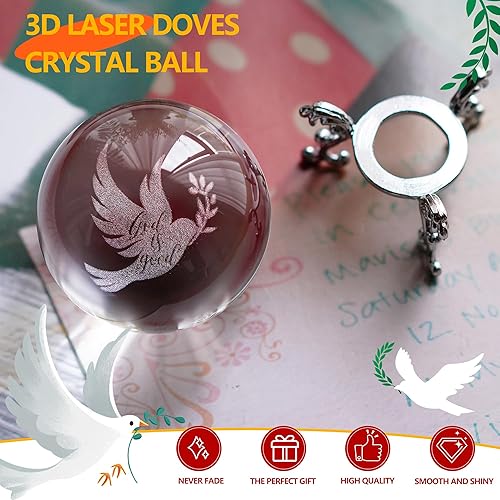 Miniatura 2 de ZEERSHEE Bola de paloma de la paz de cristal de 2.362 in, paloma grabada con láser con rama de olivo, adorno de paloma de cristal con soporte para