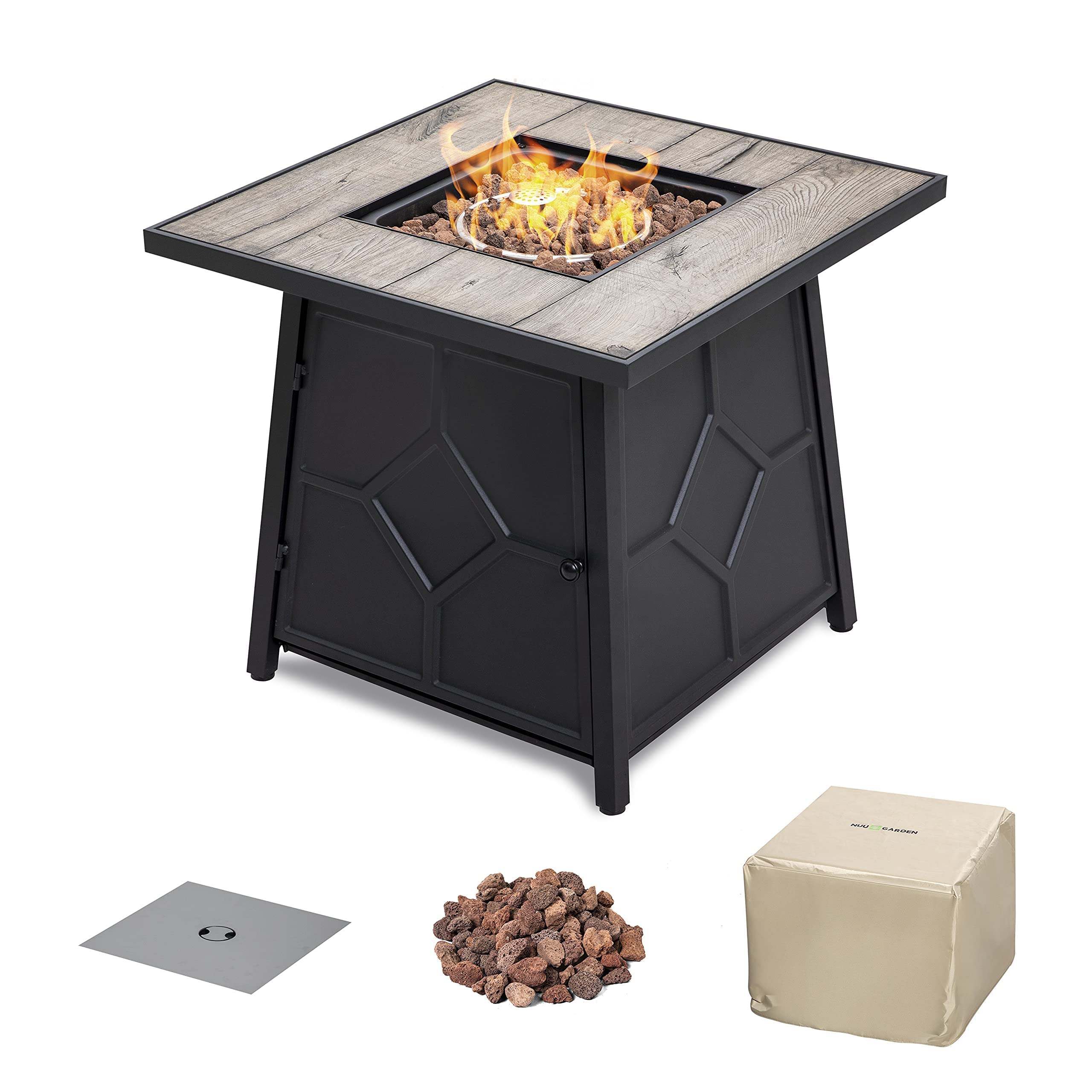 Buy Nuu Garden Propane Fire Pit Table 28 Inch Square Fire Table for Outside, 40,000 BTU Outdoor