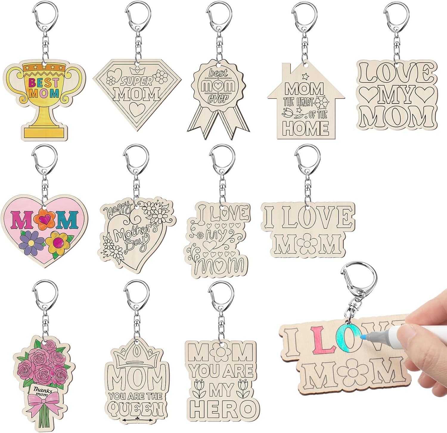 RattanView 24 Pcs Mother's Day Craft for Kids Color Your