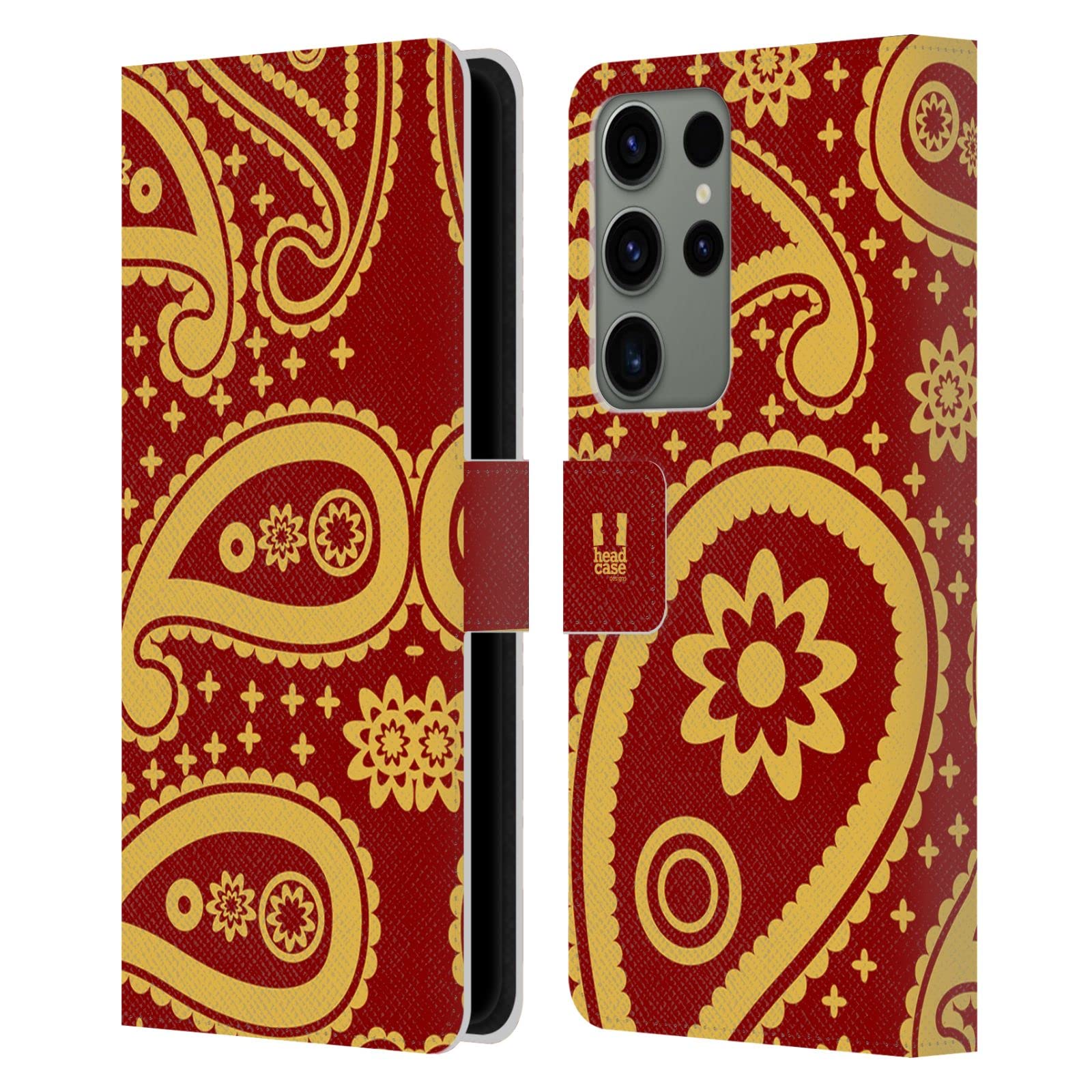 Carcasa de cuero tipo libro Samsung S23 Ultra Head Case Designs rojo paisley 7