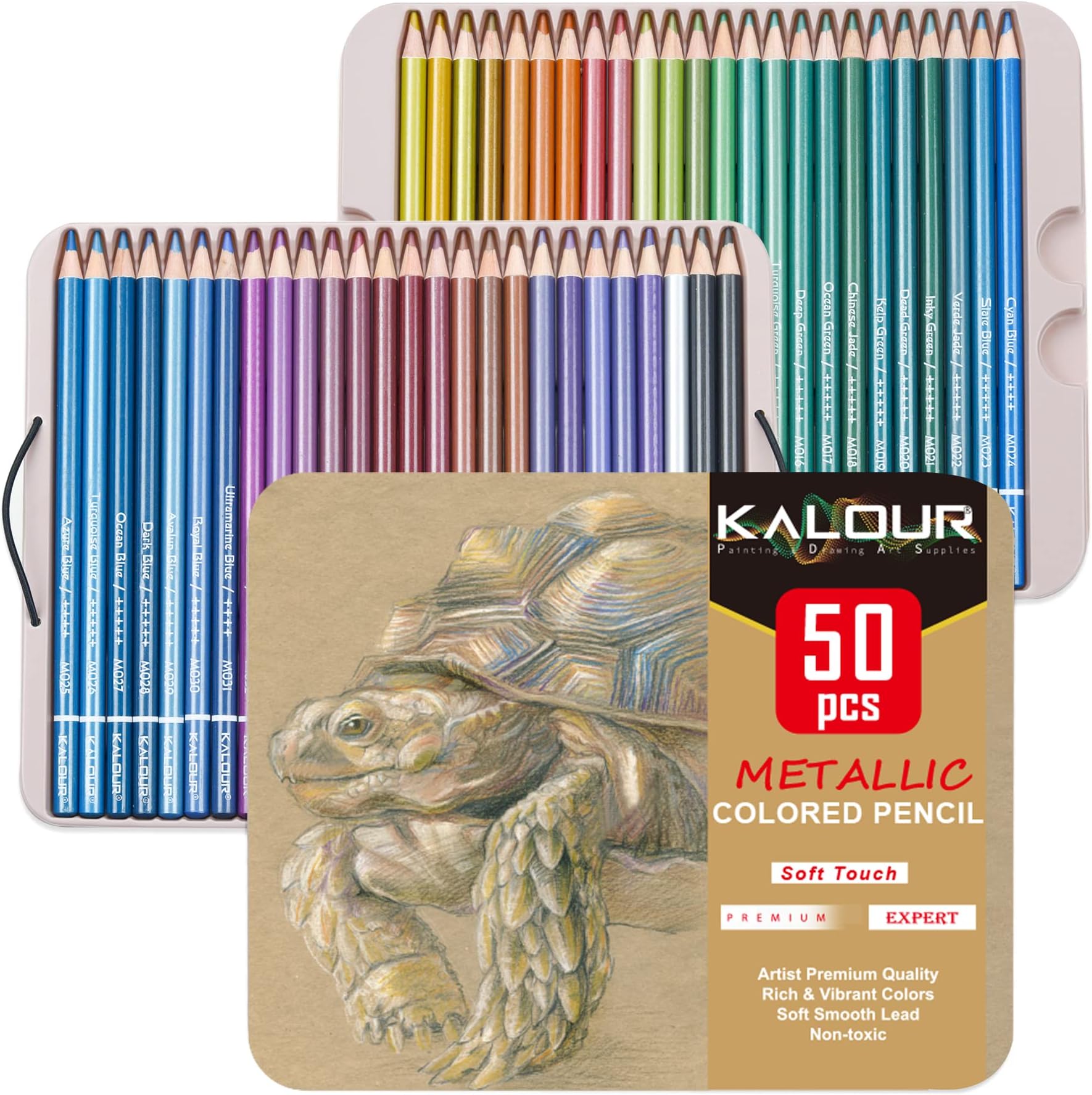 Pro Metallic Colored Pencils,Set of 50 Colors,Artists Soft Core with Vibrant Color,Ideal for Drawing Sketching Shading,Coloring Pencils for Adults Kids Beginners
