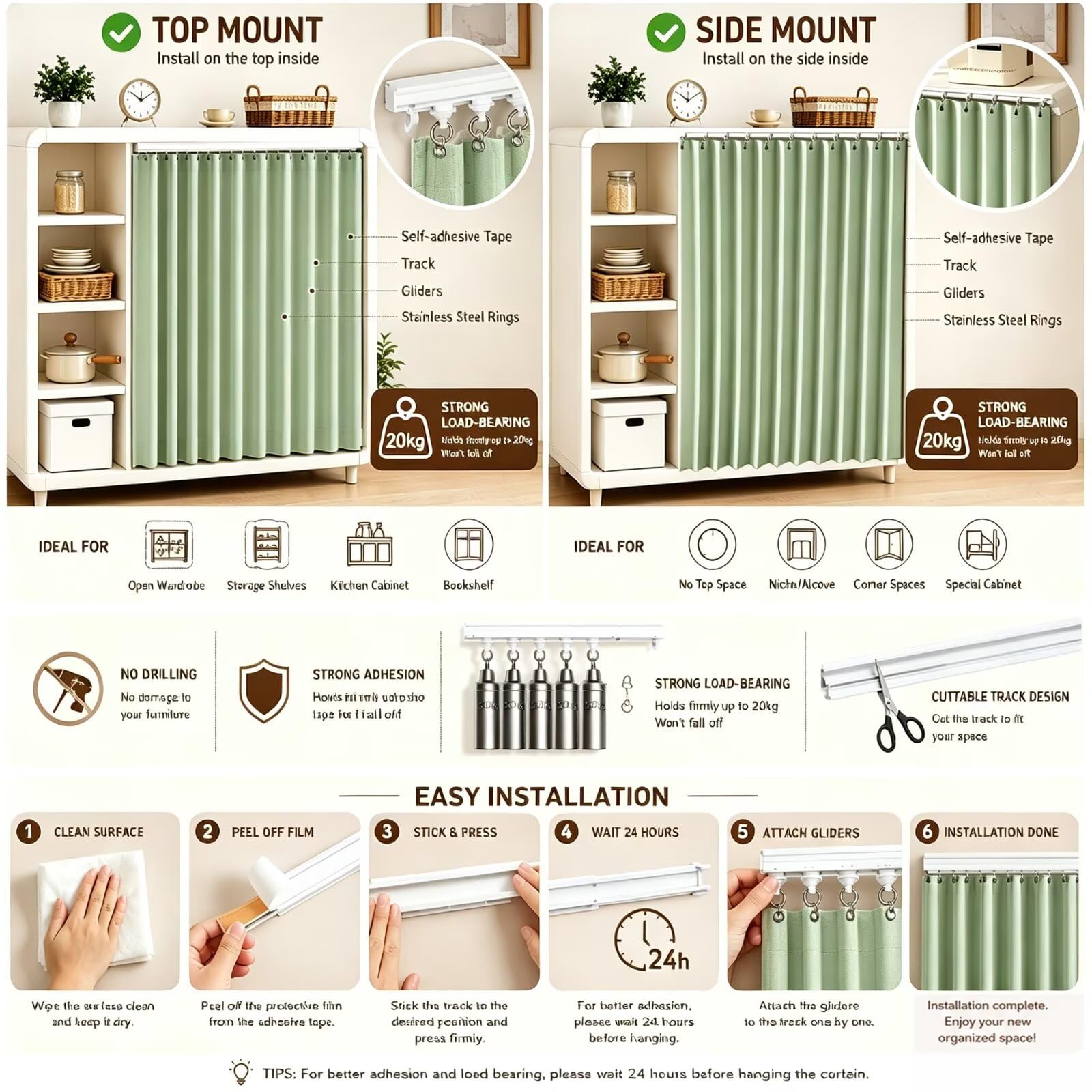 Tenda per Armadio a Muro Pieghevole con Binario W210 x H200cm Verde