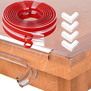 Clear Edge and Corner Protector Kit   Soft Silicone Bumper Strip with 4 L-Shaped Corner Guards   Baby Proofing Solution for Sharp Edges and Corners 2M