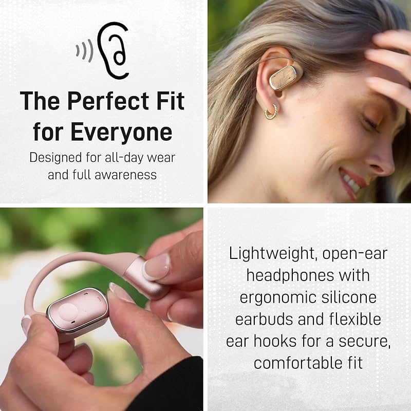 Groovz Open-Ear Plus True Wireless Headphones with Battery Display - Designed & Engineered in the USA - Multi-Point Pairing Bluetooth Open Ear Earbuds Compatible with Apple & Android - Rose Gold image 2