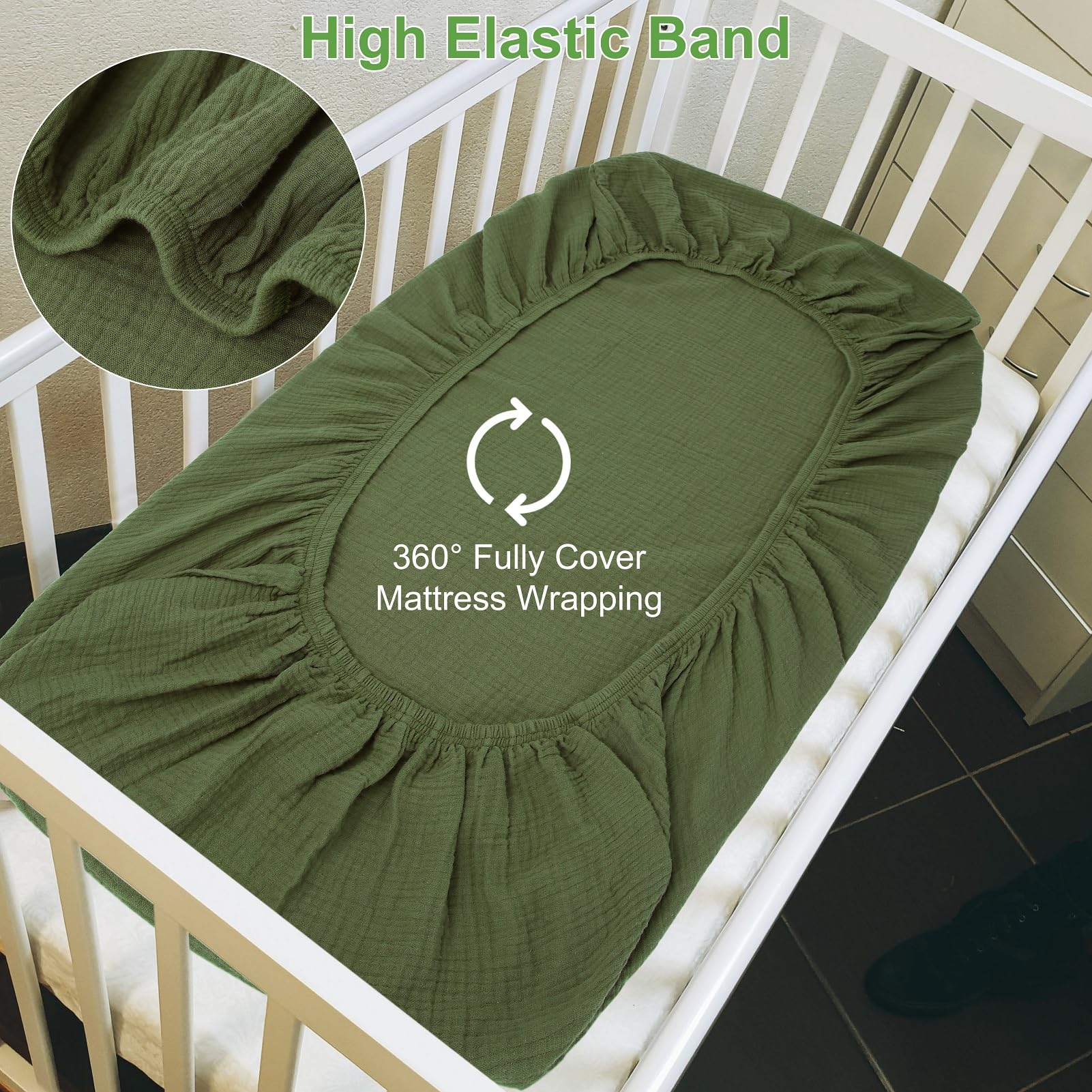 Paquete de 2 sábanas de Muselina para Cuna de 28 x 52 Pulgadas para niñas y niños, sábana Bajera Ajustable de Muselina de algodón Suave y acogedora, Ropa de Cama Bohemia de algodón