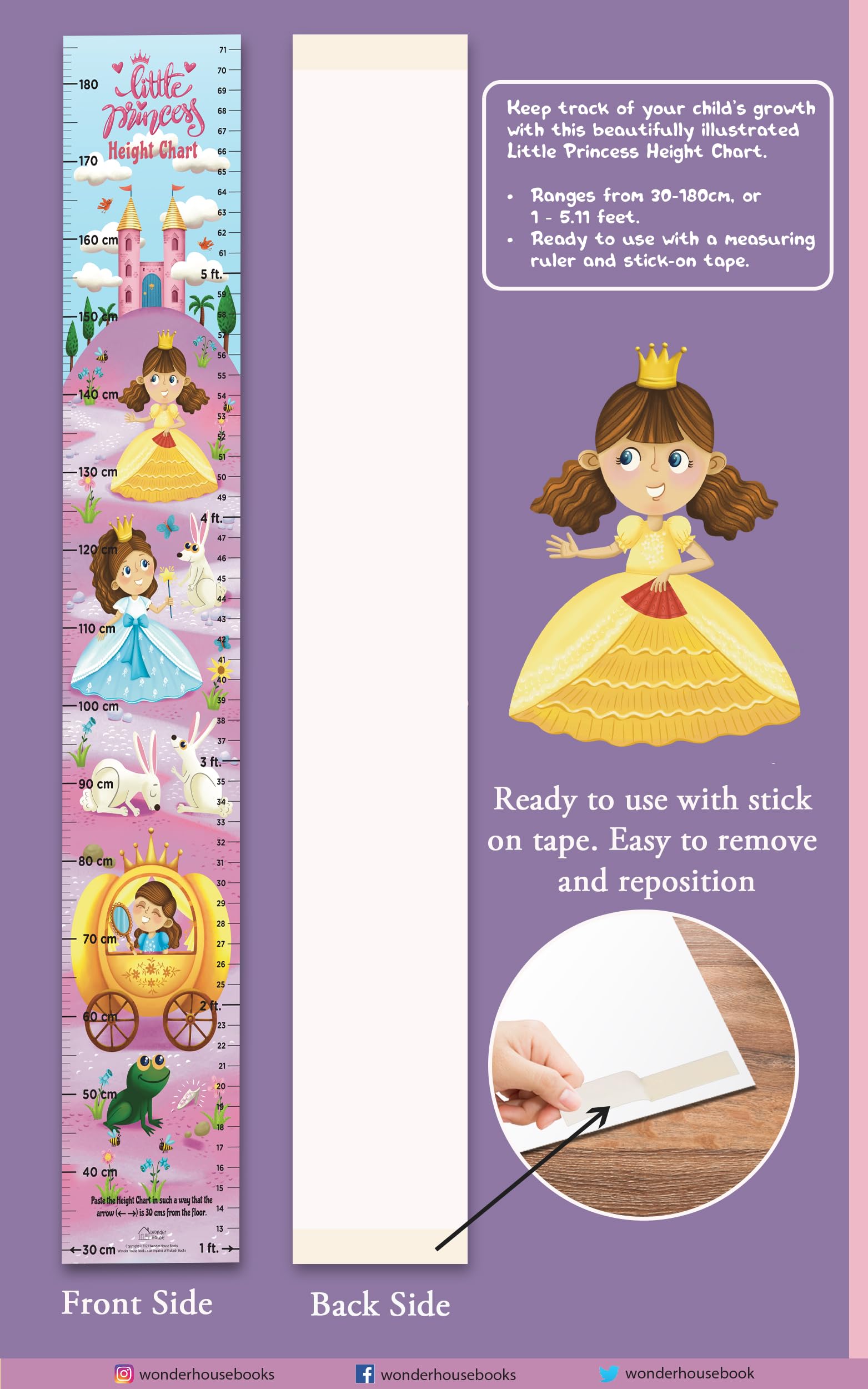 Little Princess Height Chart (Kids' Height Chart | Height Measuring Scale Sticker | Height Chart Wall Sticker for Children | Nursery Decoration) 2