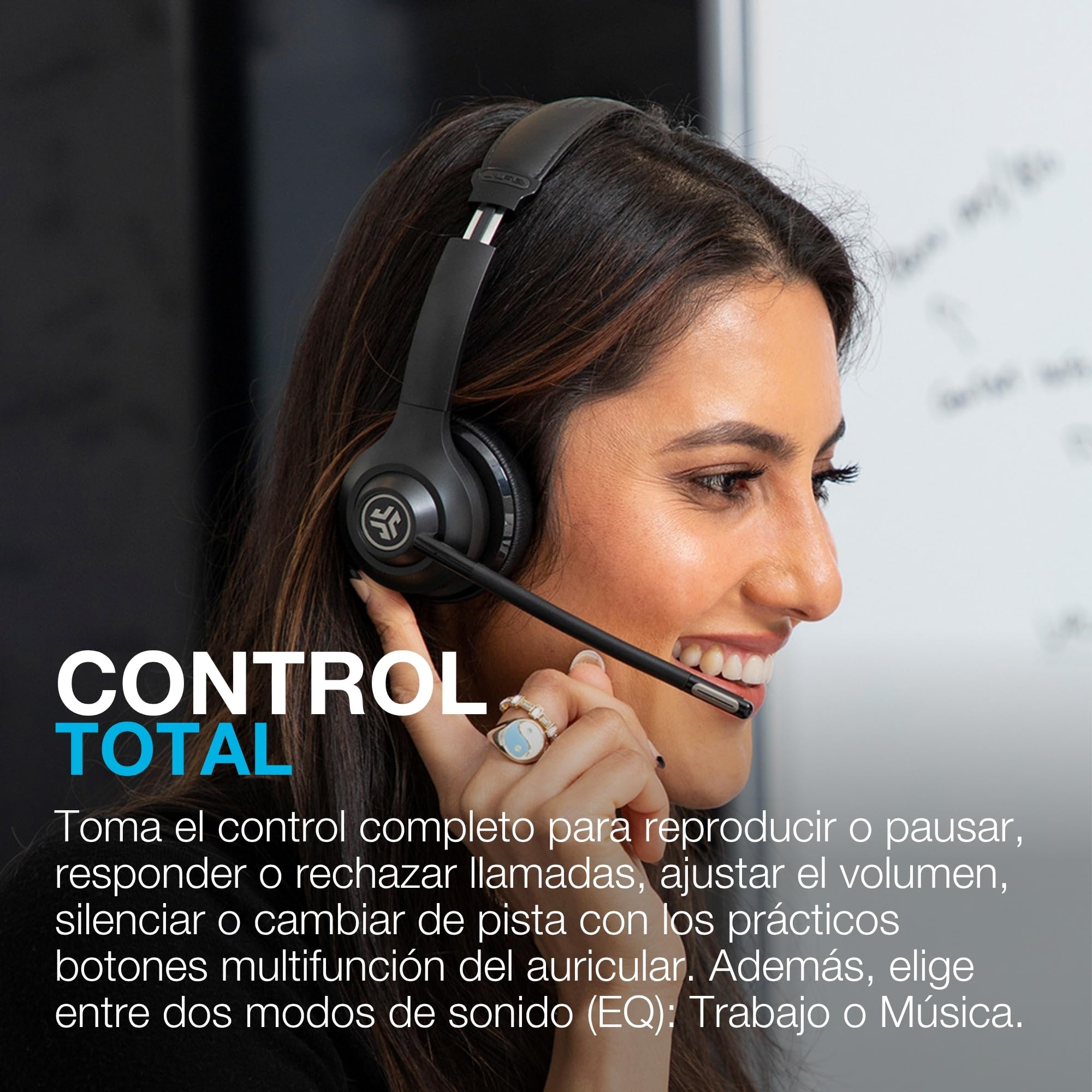 JLab Go Work - Auriculares Inalámbricos de 2ª Generación con Micrófono, Más de 55 Horas de Reproducción Bluetooth o USB-C Dongle PC, Conexión Multipunto a Computadora y Móvil