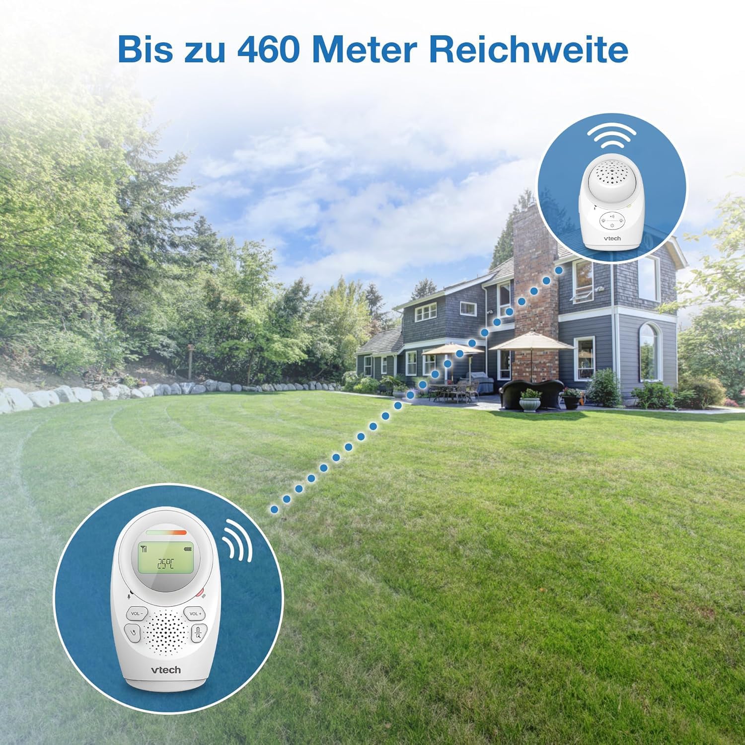 VTech DM121-IT Baby-Audiobabyphone, Reichweite bis 460 m, Akku-Laufzeit bis 8 Stunden, Projektions-Nachtlicht, Schlaflieder, Gegensprechfunktion, Geräuschwarnungen, sichere Datenübertragung, Weiß