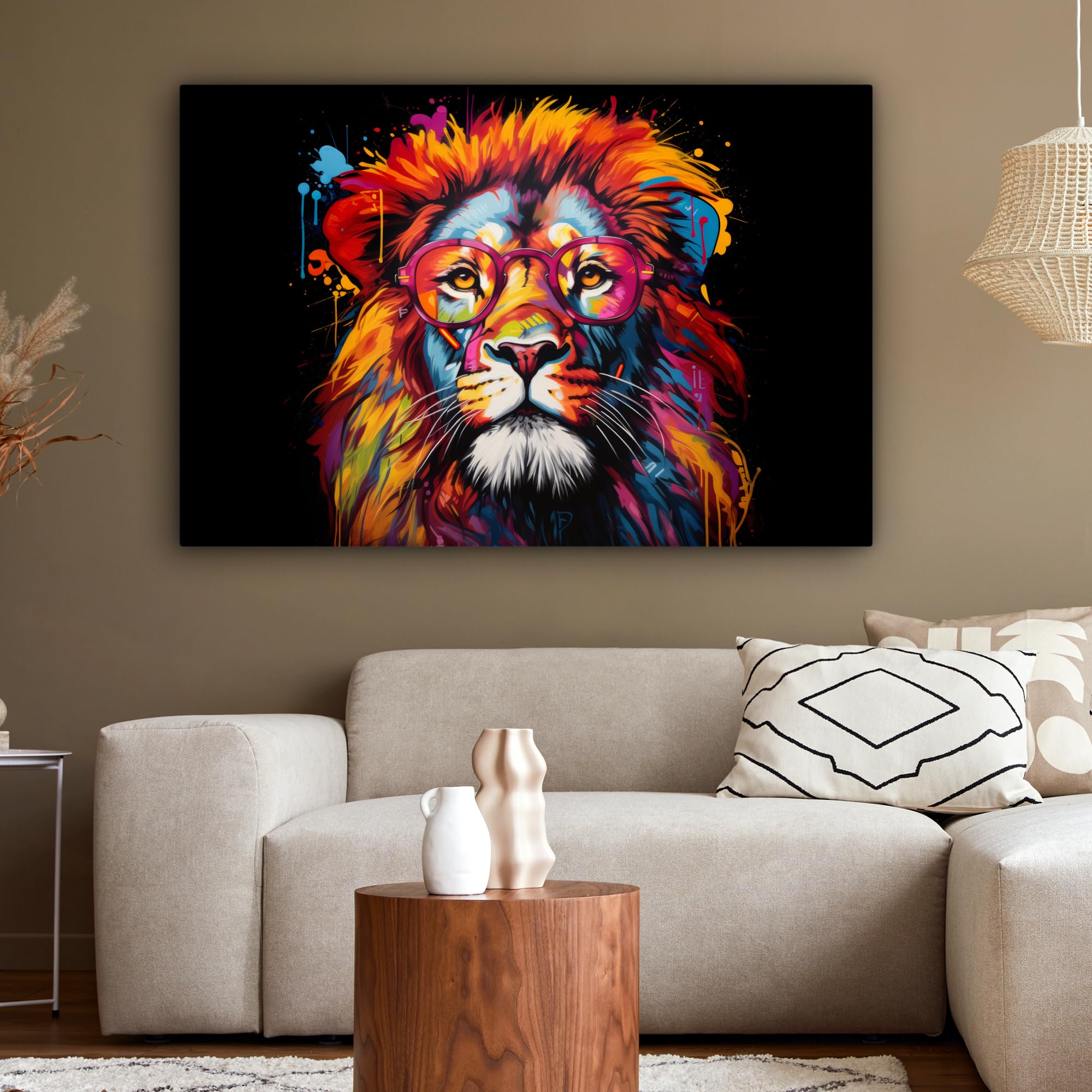 MuchoWow© Cuadros Decoracion Salon Modernos 120x80 cm Lienzos de Fotos Pared Wall Art Lienzo Decoração Cuadro de salones Graffiti - León - Arte callejero - Animales