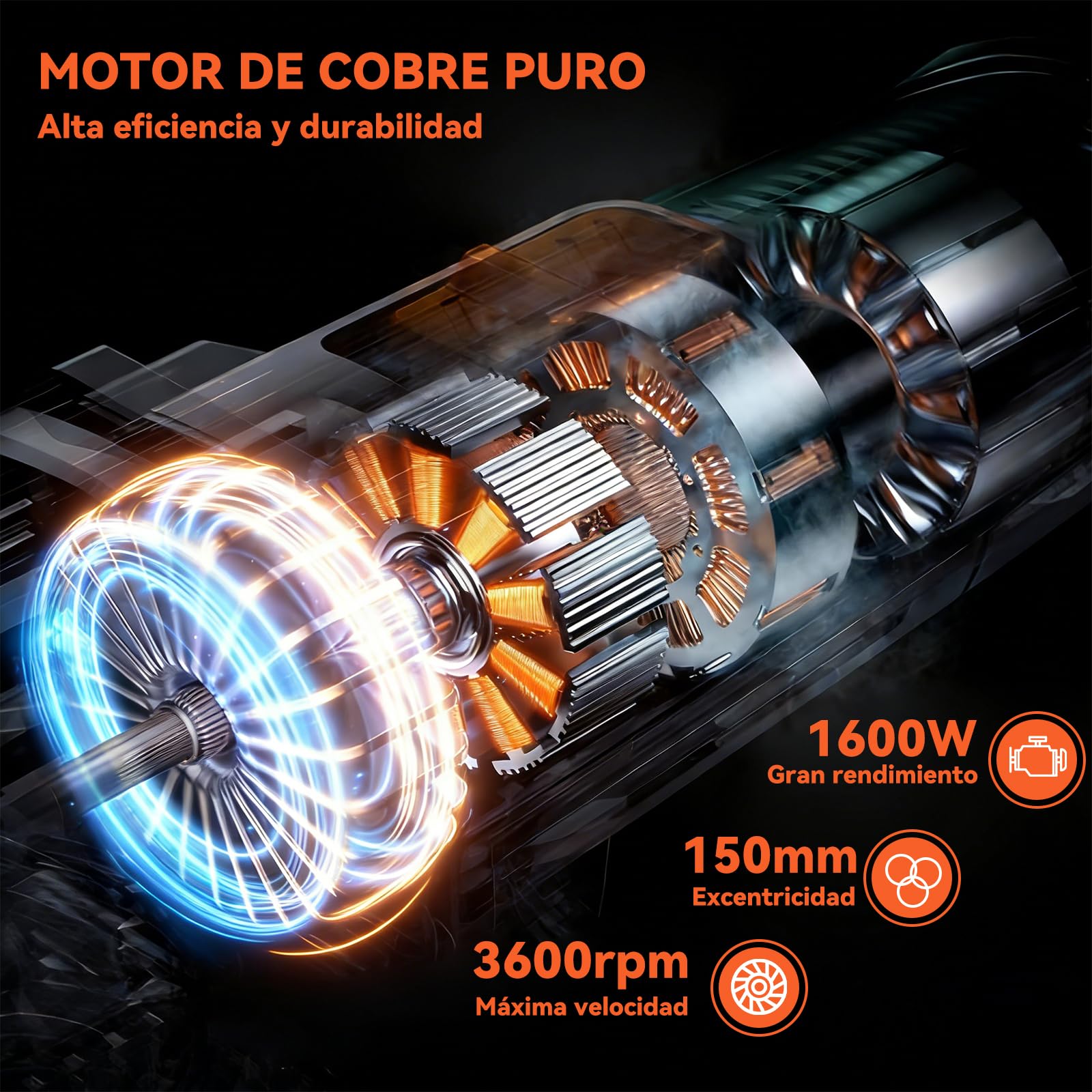 Pulidora Coche Orbital, 1500W 6 Velocidades Pulidora ExcéNtrica MáQuina Pulidoras Coche, Juego De MáQuina De Pulir Con Mango En D Y Lateral Para Pulir Y Encerar Coches, Muebles, Suelos
