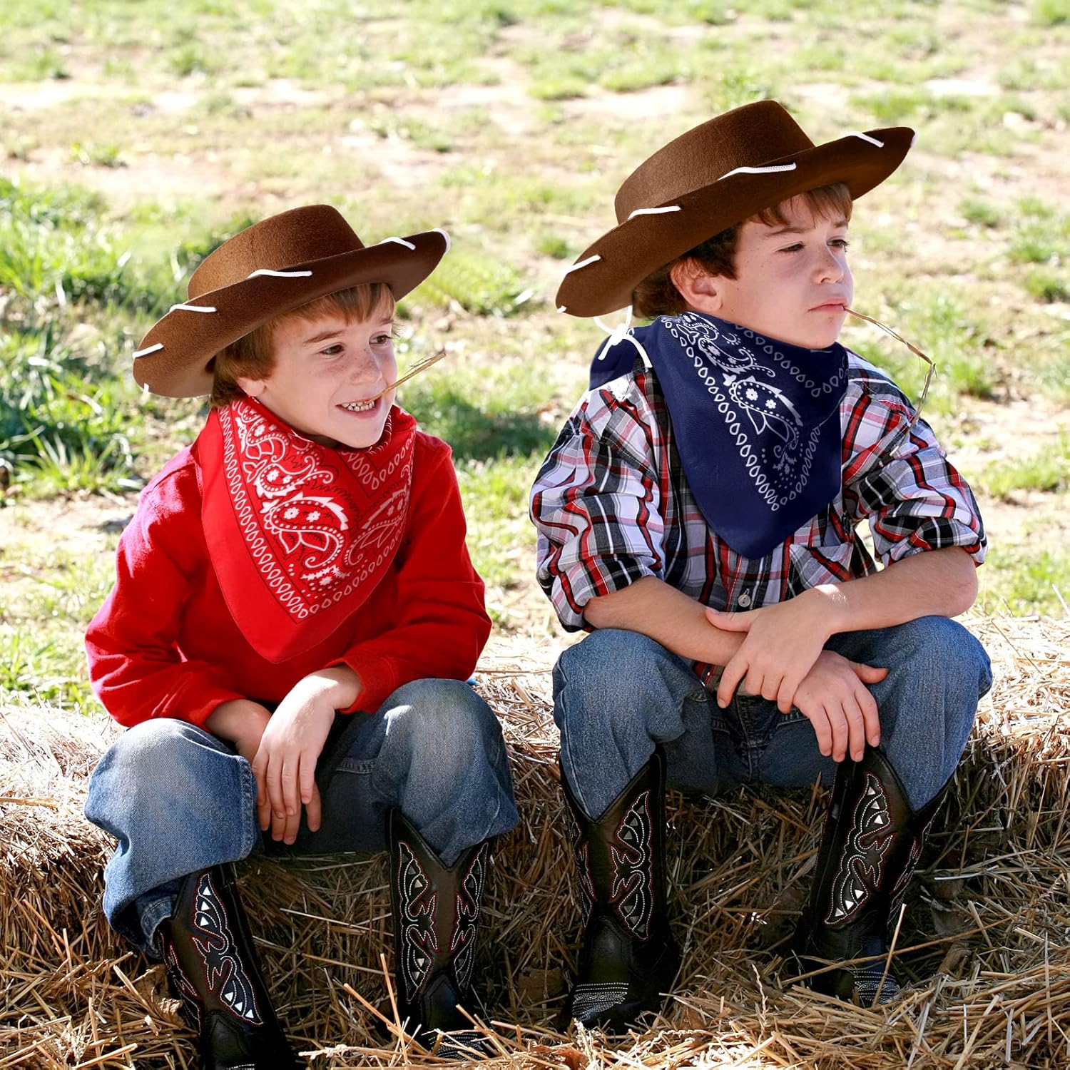 24 Pieces Cowboy Hats and Bandanas for Kids Western Cowboy Costume Hat Accessories for Toddler Child Western Theme Birthday Party Supplies Halloween Costume Dress(Dark Brown, Navy, Red) - Image 7