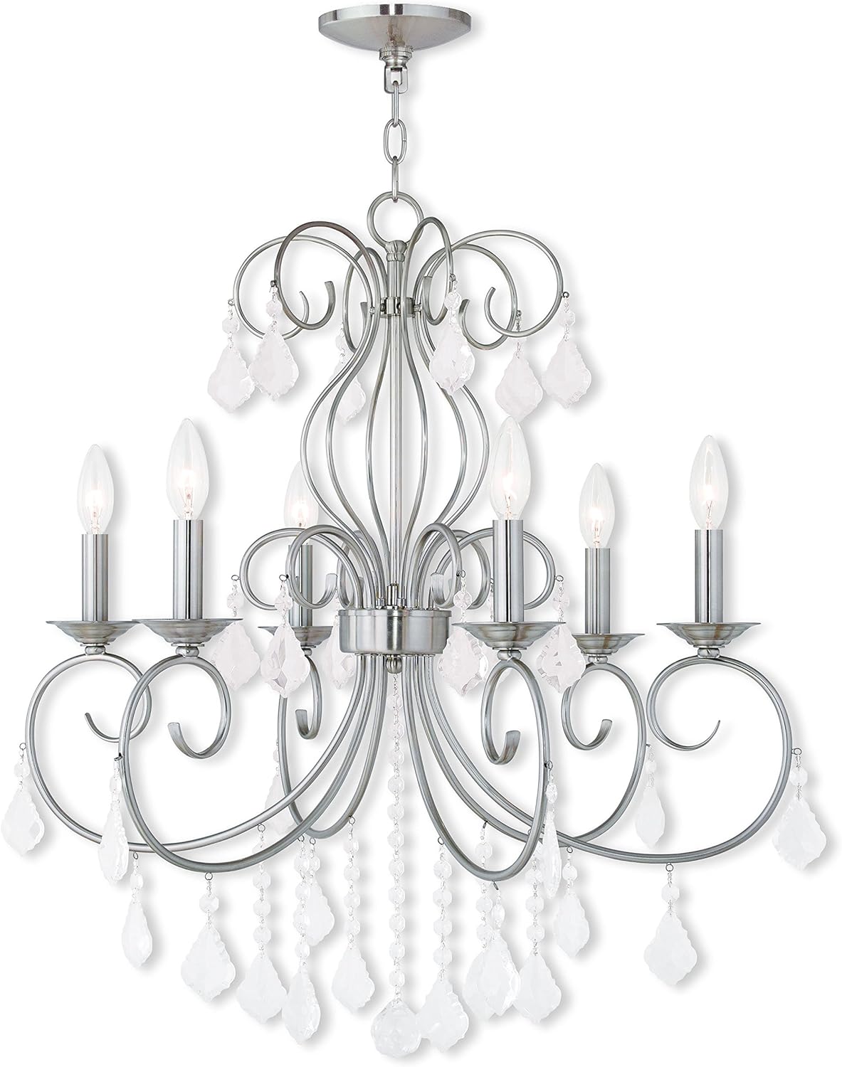 Livex Lighting 50766-91 Brushed Nickel Chandelier with Clear Crystal Accents