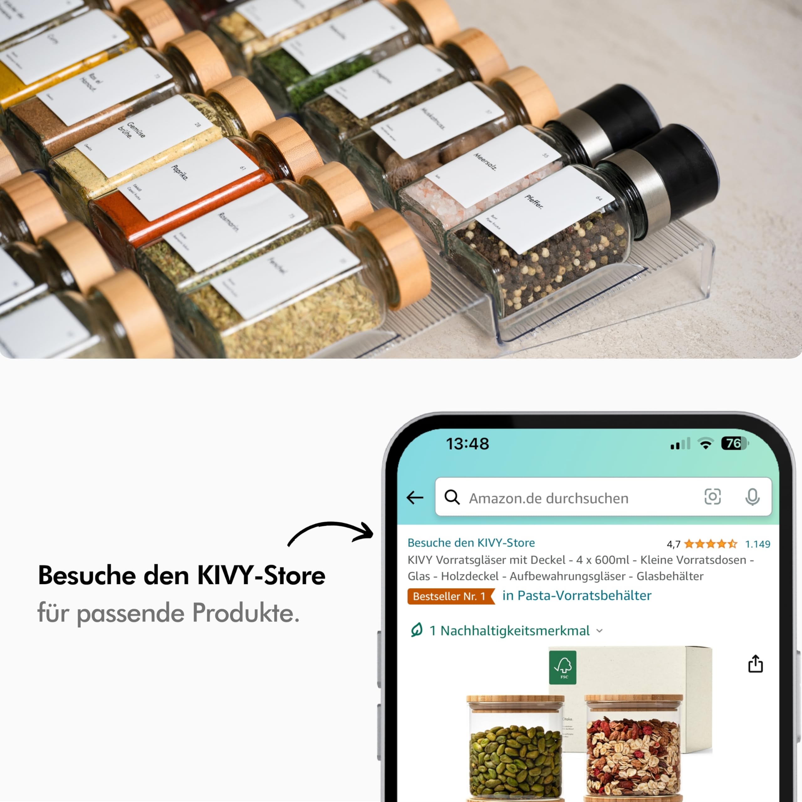 Portaburro In Vetro Con Coperchio Ermetico - Senza BPA, Legno FSC, Per 250g Di Burro - Foto 3