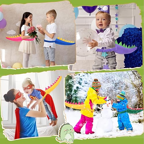 Vista 5 de Libima 12 Pcs Dinosaur Costume Dinosaur Tail Set Dragon Theme Animal Tails for Girls Boys Adults Dress up Party Favors