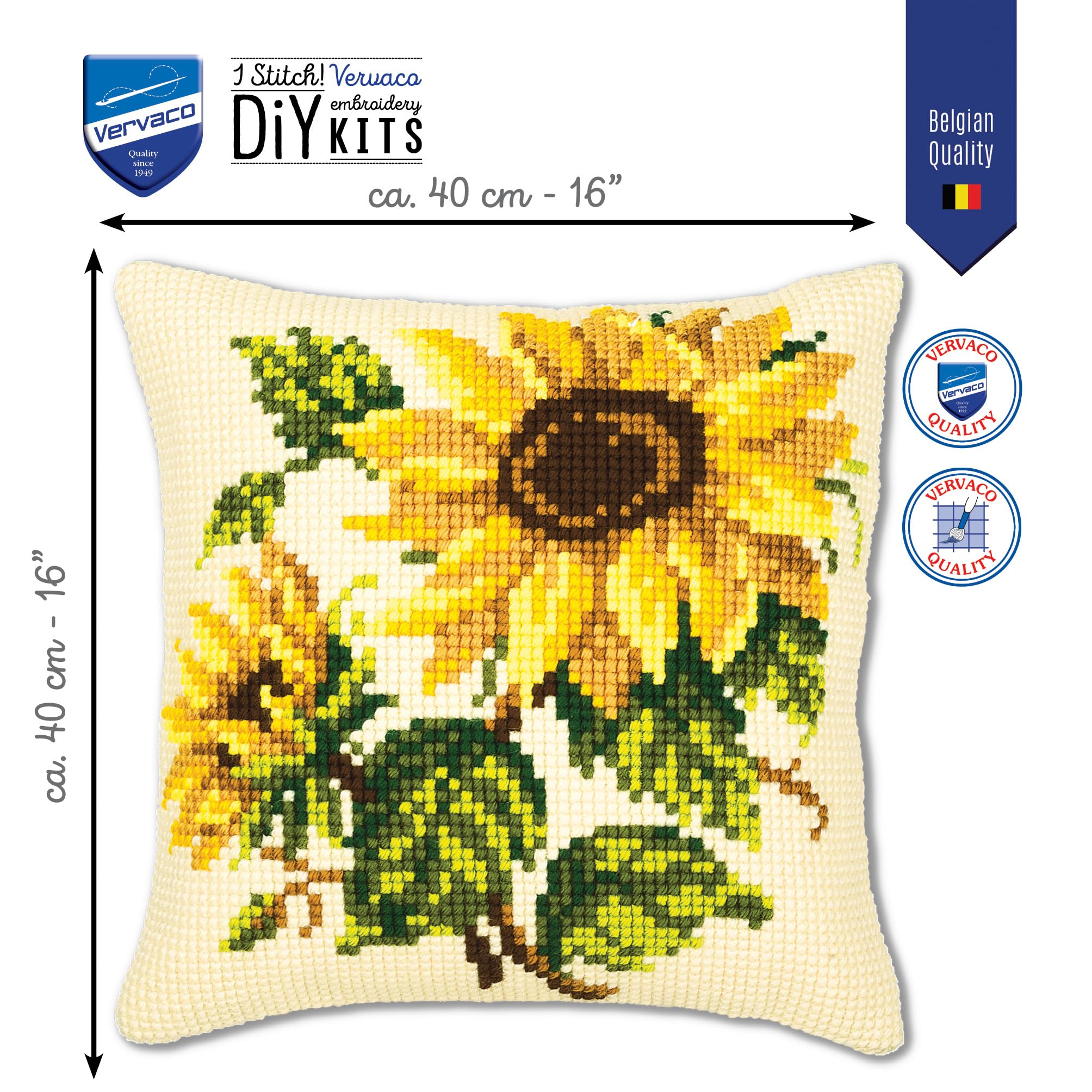 VERVACO Kit Cuscino Punto Croce GIRASOLI Set Ricamo Principianti Cuscini Gobelin Decorativi ca. 40 x 40 cm Accessori Per Lavoretti Creativi DIY Casa Decor Hobby Adulti Cross Stitch