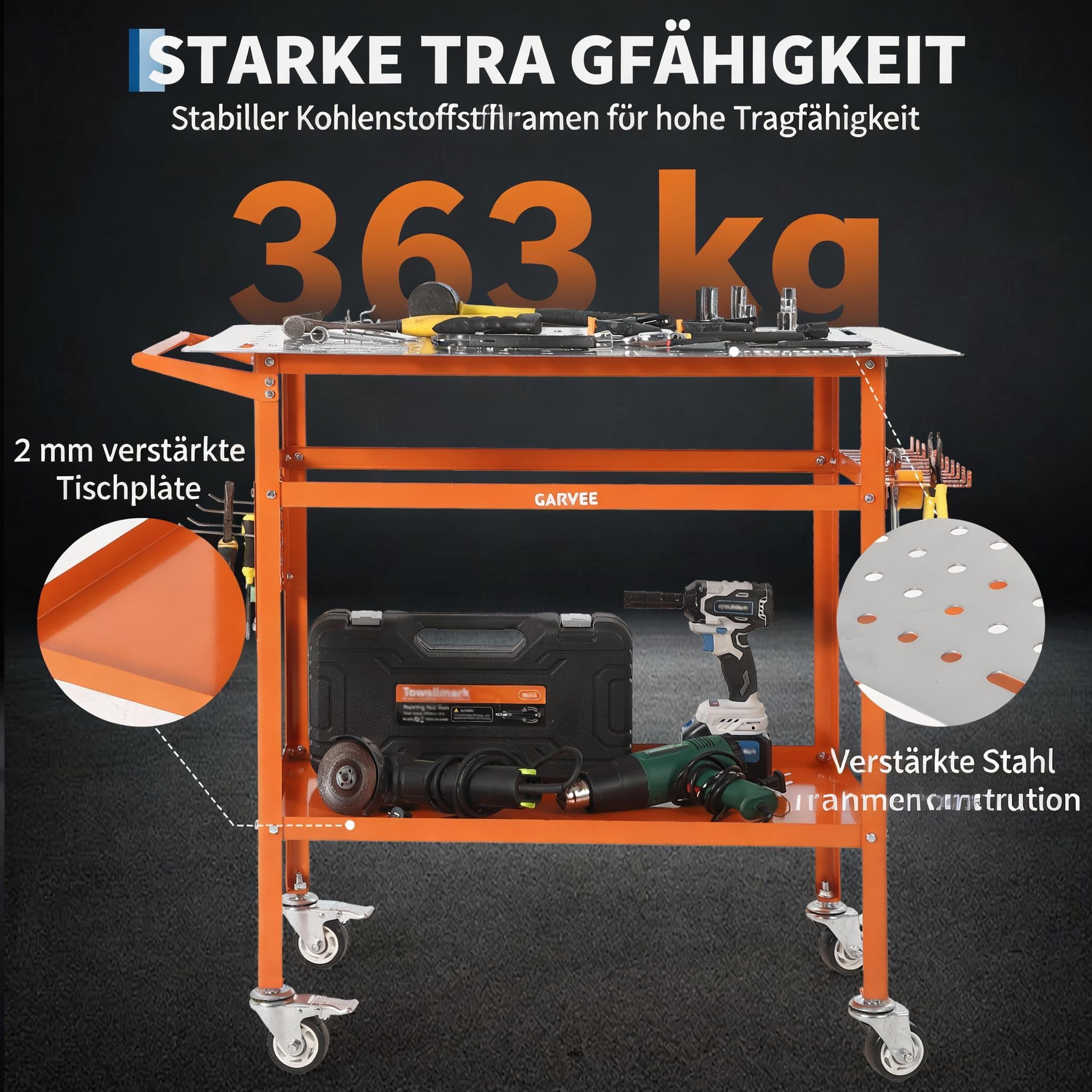 IDEALHOUSE Schweißtisch Mit Lochplatte, Mobile Werkbank, 91x61 cm, Orange