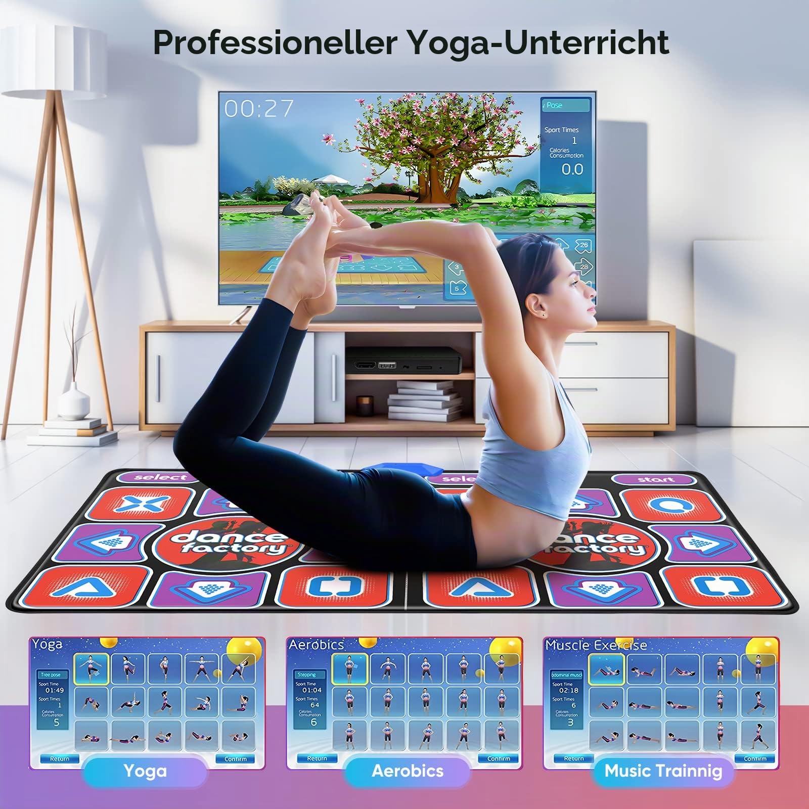 Ultimate Family Fun Double Tanzmatte – rutschfeste kabellose Tanzmatte mit mehr als 200 Spielen und mehr als 100 Musikstücken für Kinder und Erwachsene (166 x 93 cm)