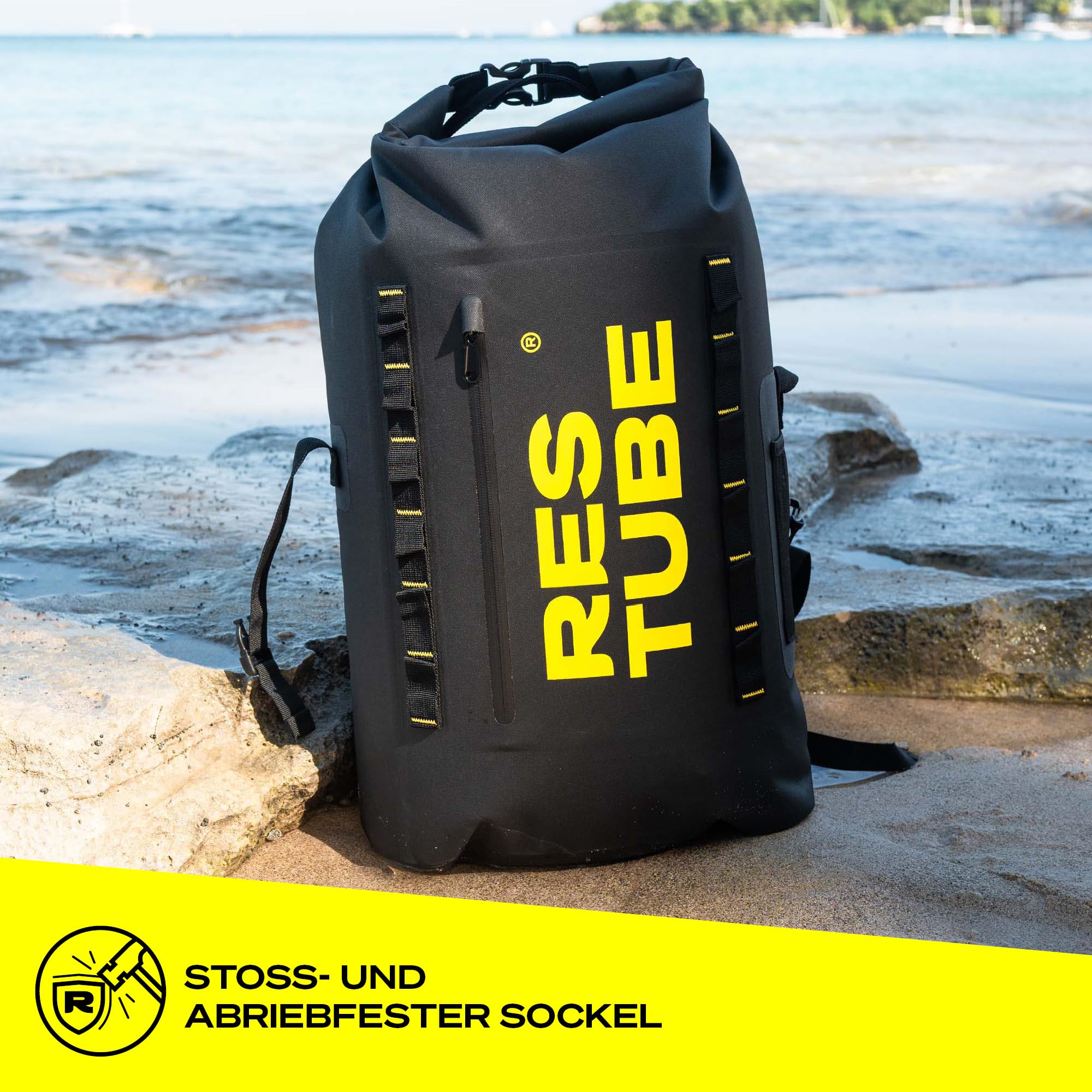 Restube Coast 25L wasserdichter Rucksack - Wasserfester Rolltop - Laptop-Fach - Flaschenhalter - Daypack für Alltag, Pendeln, Fahrrad, Outdoor & Abenteuer am Wasser