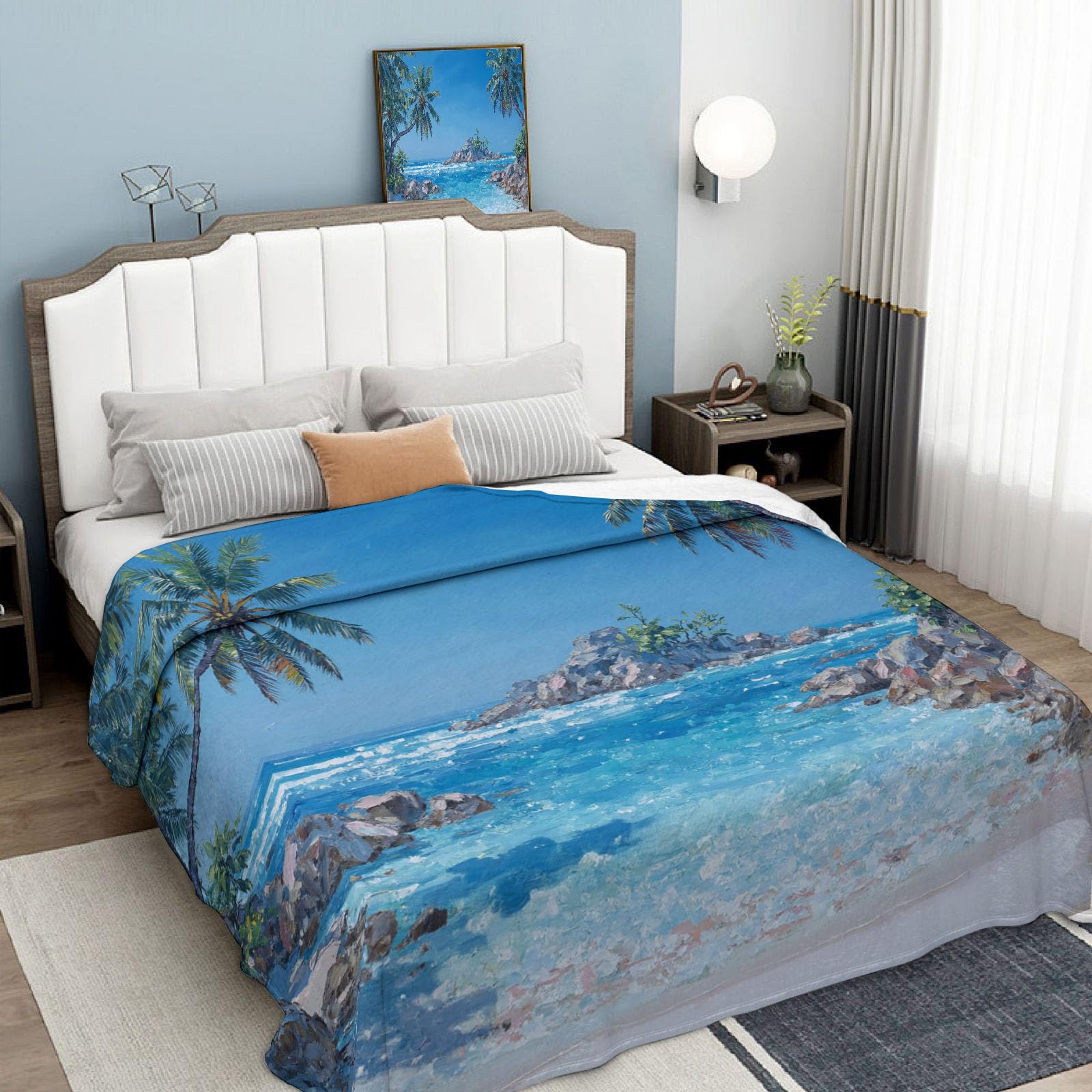 Couverture de lit 2 personnes style peinture impressionniste pour cocooning au salon